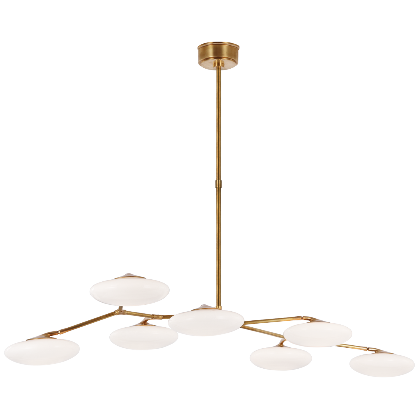 Brindille XL Articulating Linear Chandelier in Soft Brass with White Glass