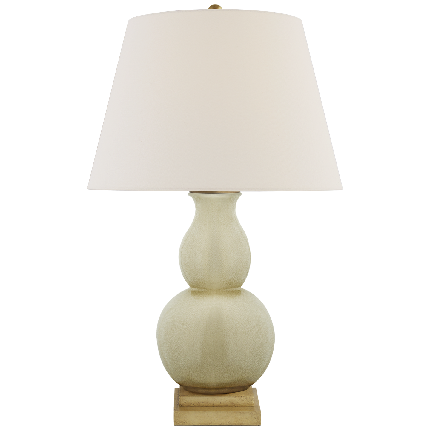 Gourd Form Small Table Lamp in Tea Stain with Linen Shade