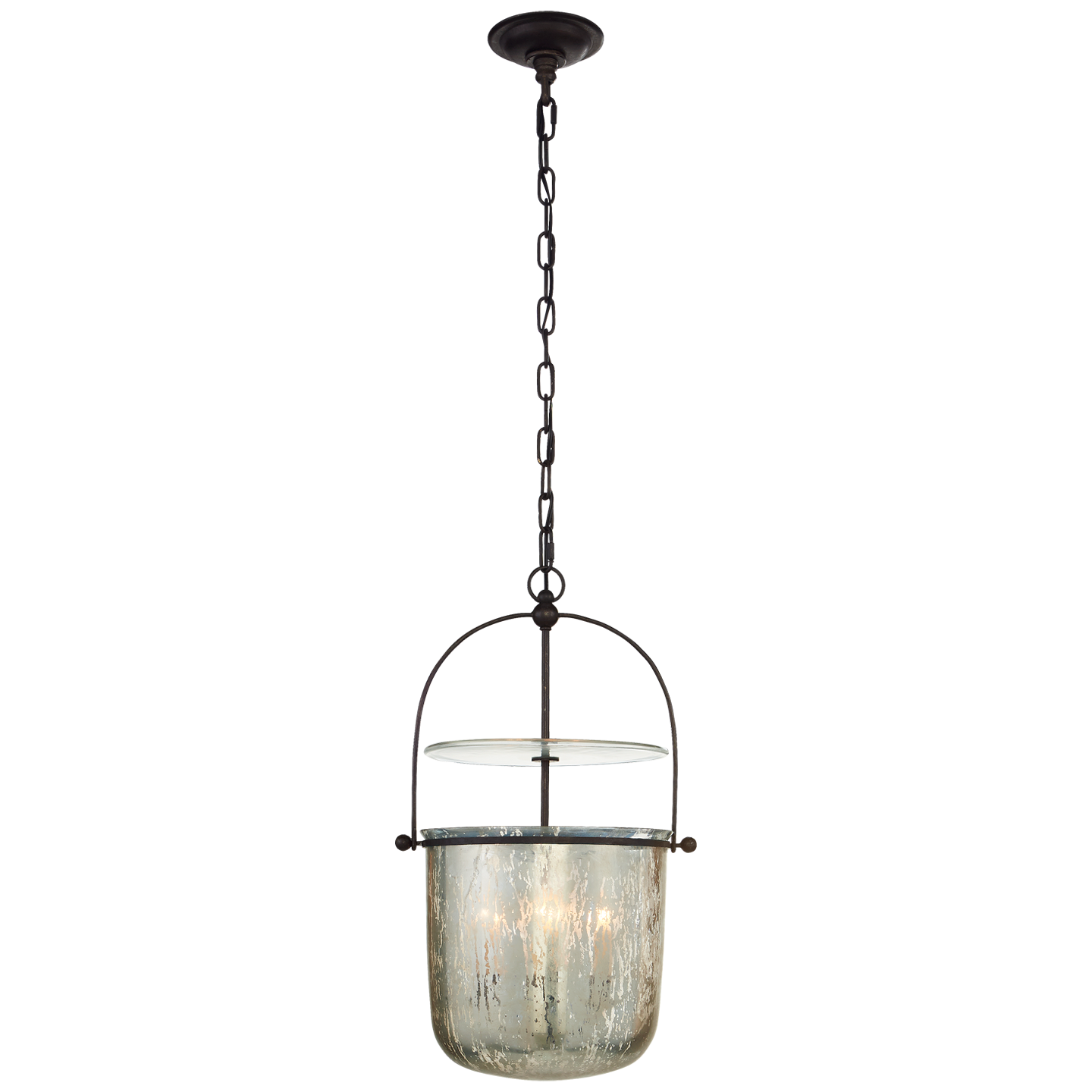 Lorford Small Smoke Bell Lantern in Aged Iron with Antiqued Mercury Glass