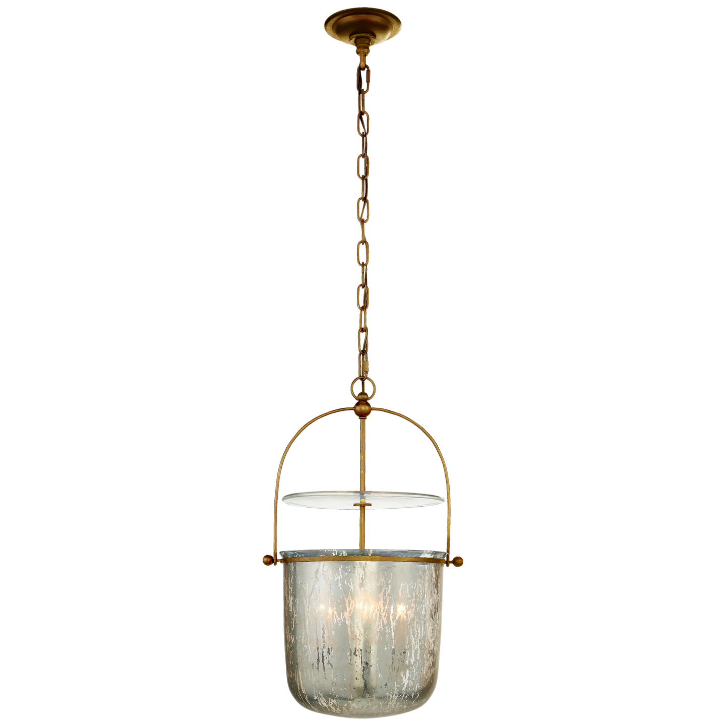 Lorford Small Smoke Bell Lantern in Gilded Iron with Antiqued Mercury Glass