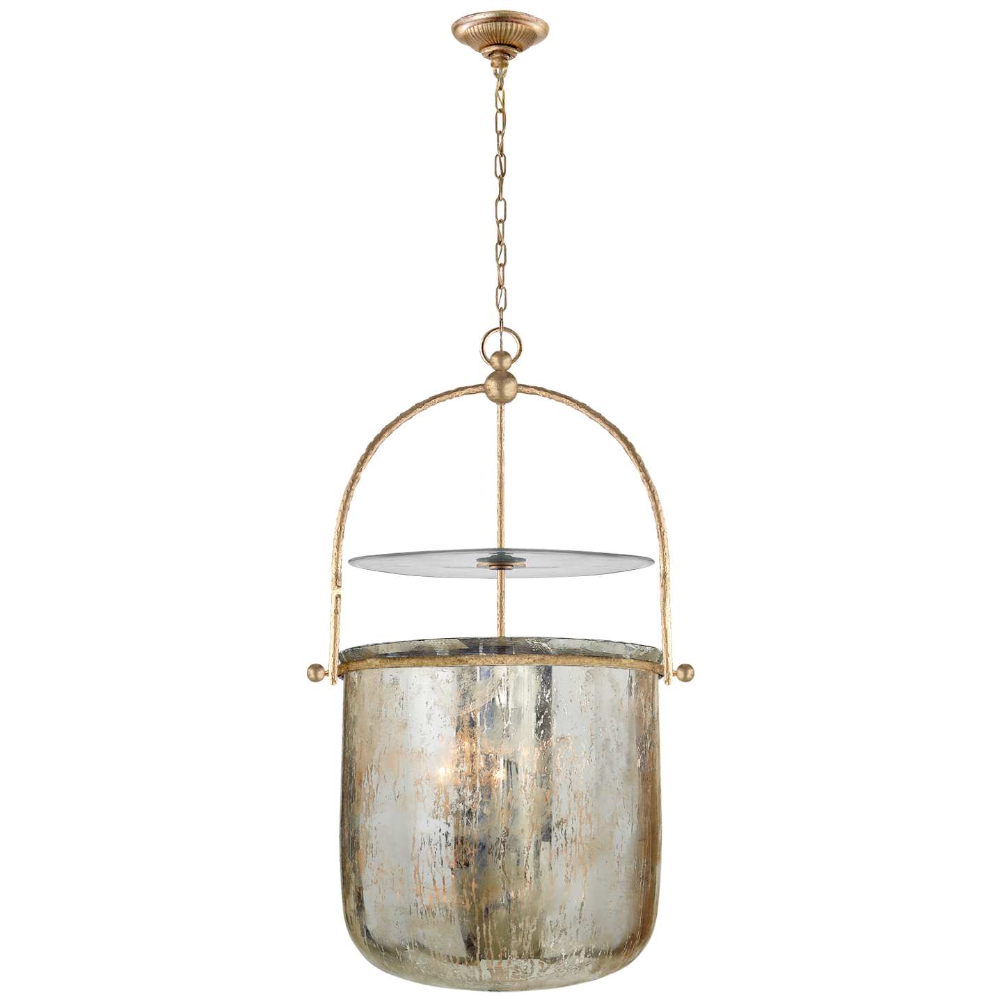 Lorford Smoke Bell Lantern in Gilded Iron with Mercury Glass