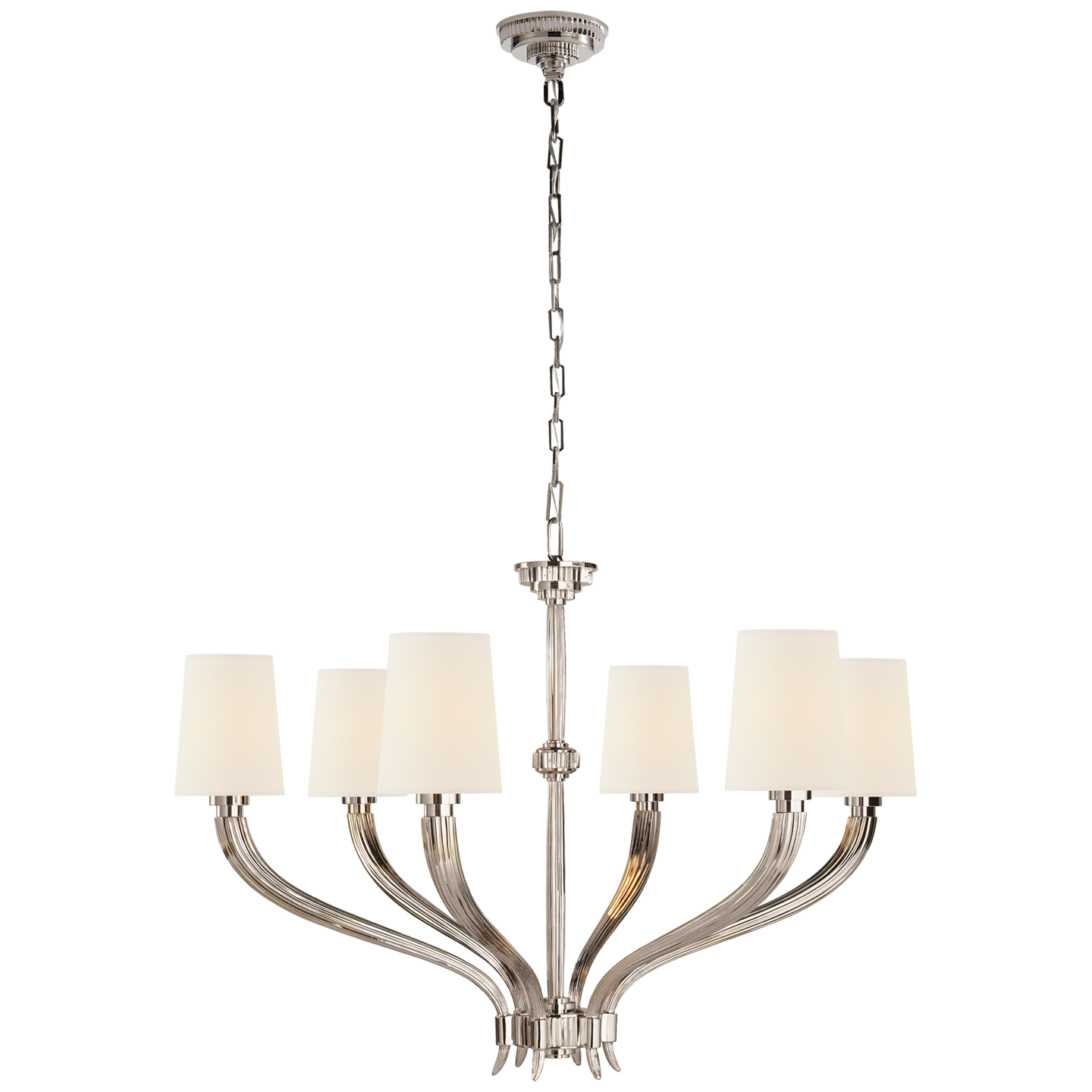Ruhlmann Large Chandelier in Polished Nickel with Linen Shades