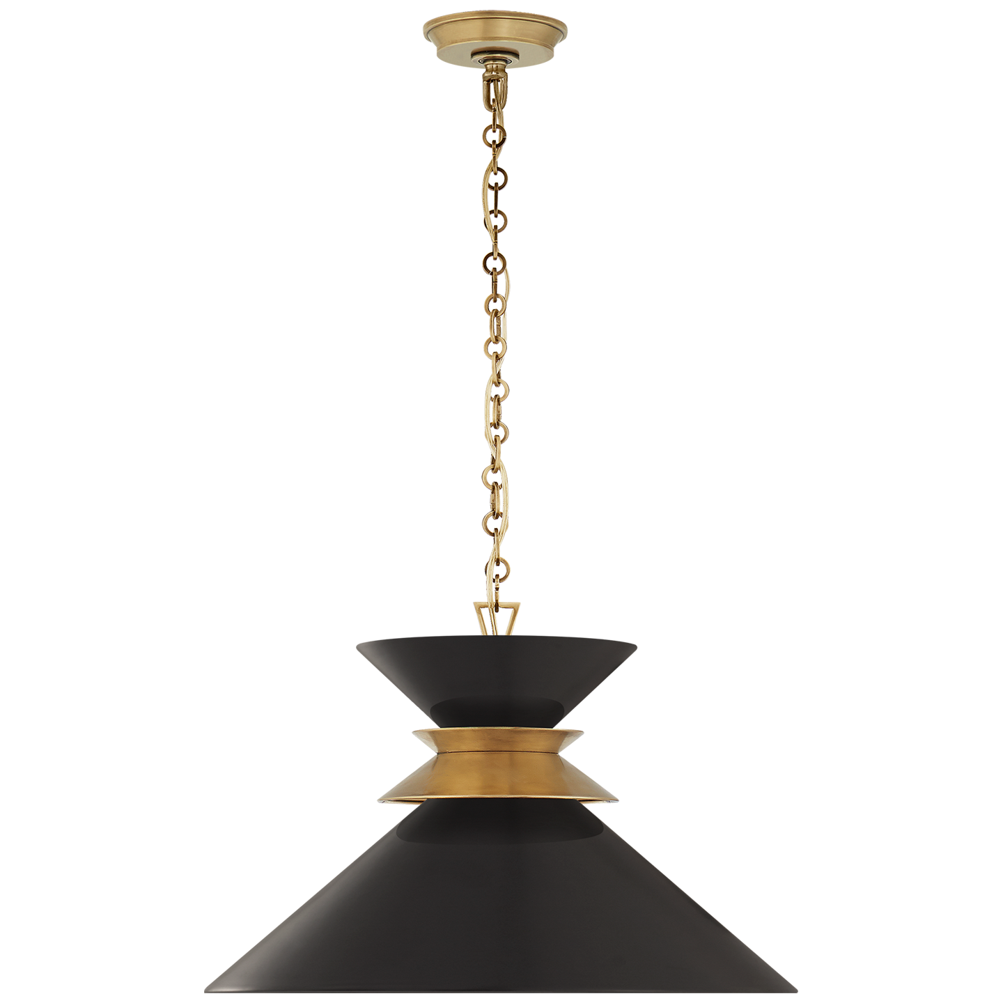 Alborg Large Stacked Pendant in Antique- Burnished Brass with Matte Black Shade