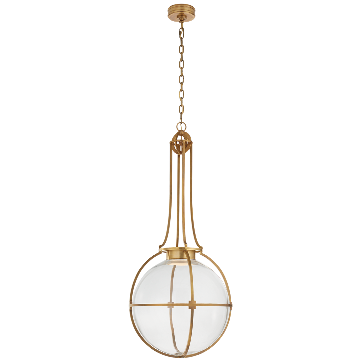 Gracie Large Captured Globe Pendant in Antique-Burnished Brass with Clear Glass