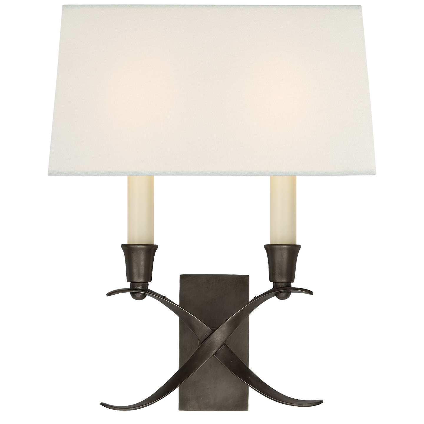 Cross Bouillotte Small Sconce in Bronze with Linen Shade