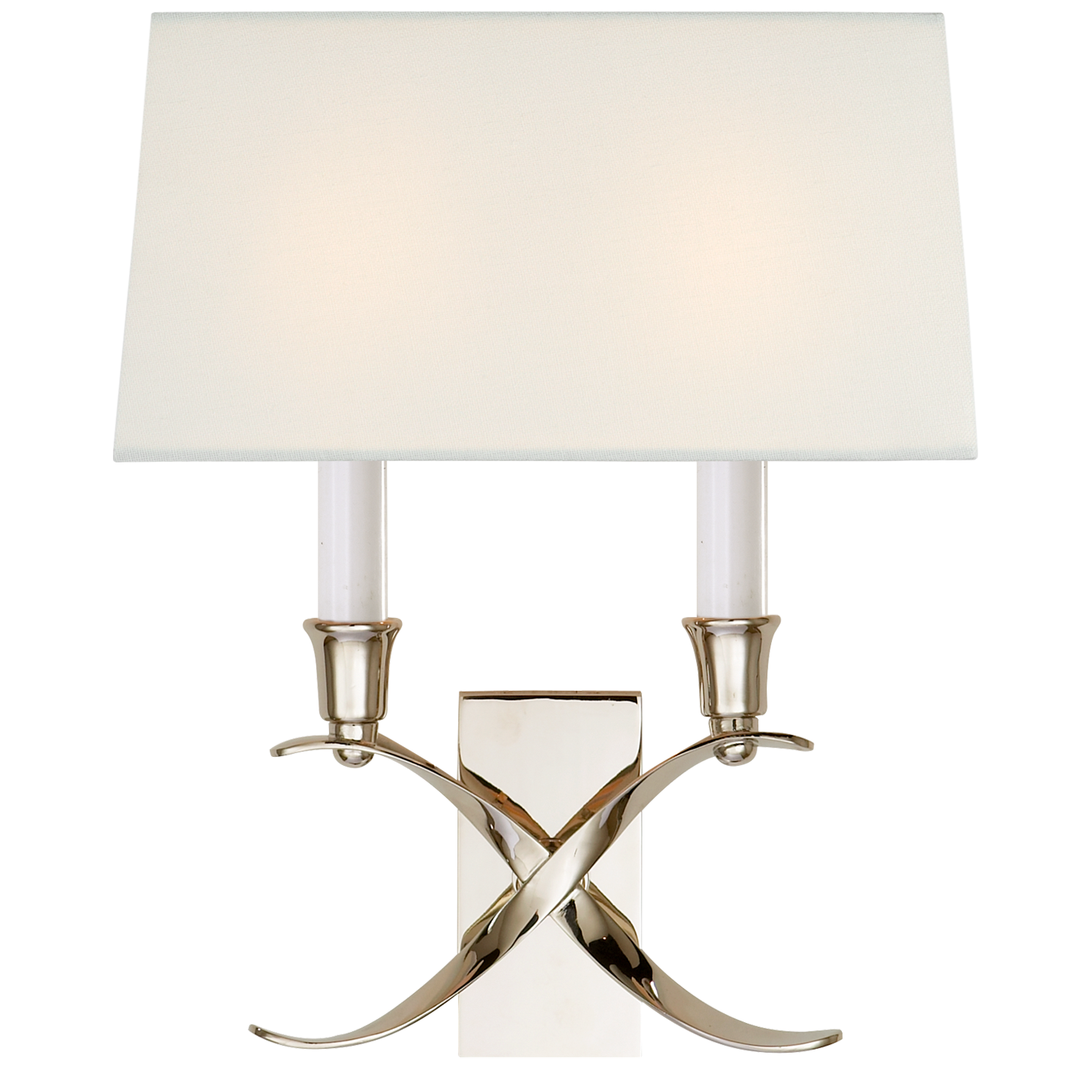Cross Bouillotte Small Sconce in Polished Nickel with Linen Shade