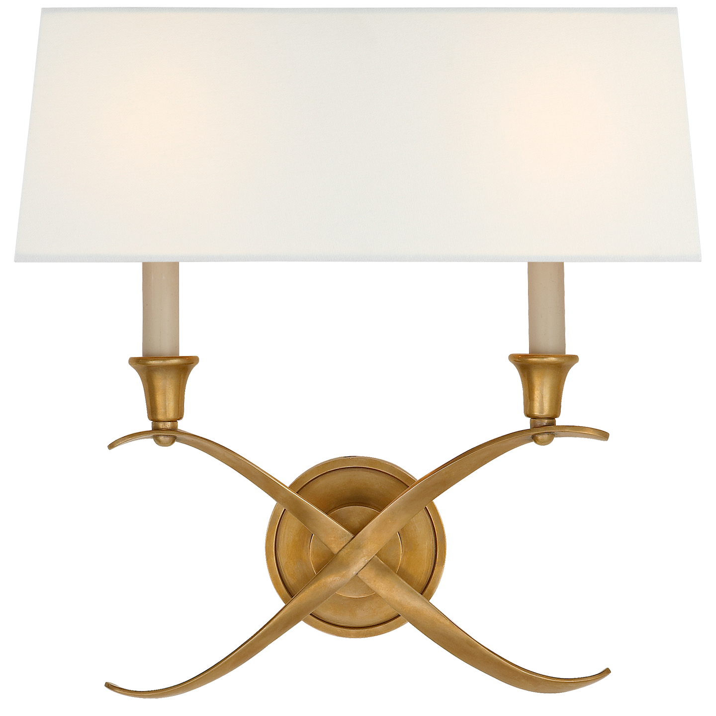 Cross Bouillotte Large Sconce in Antique-Burnished Brass with Linen Shade