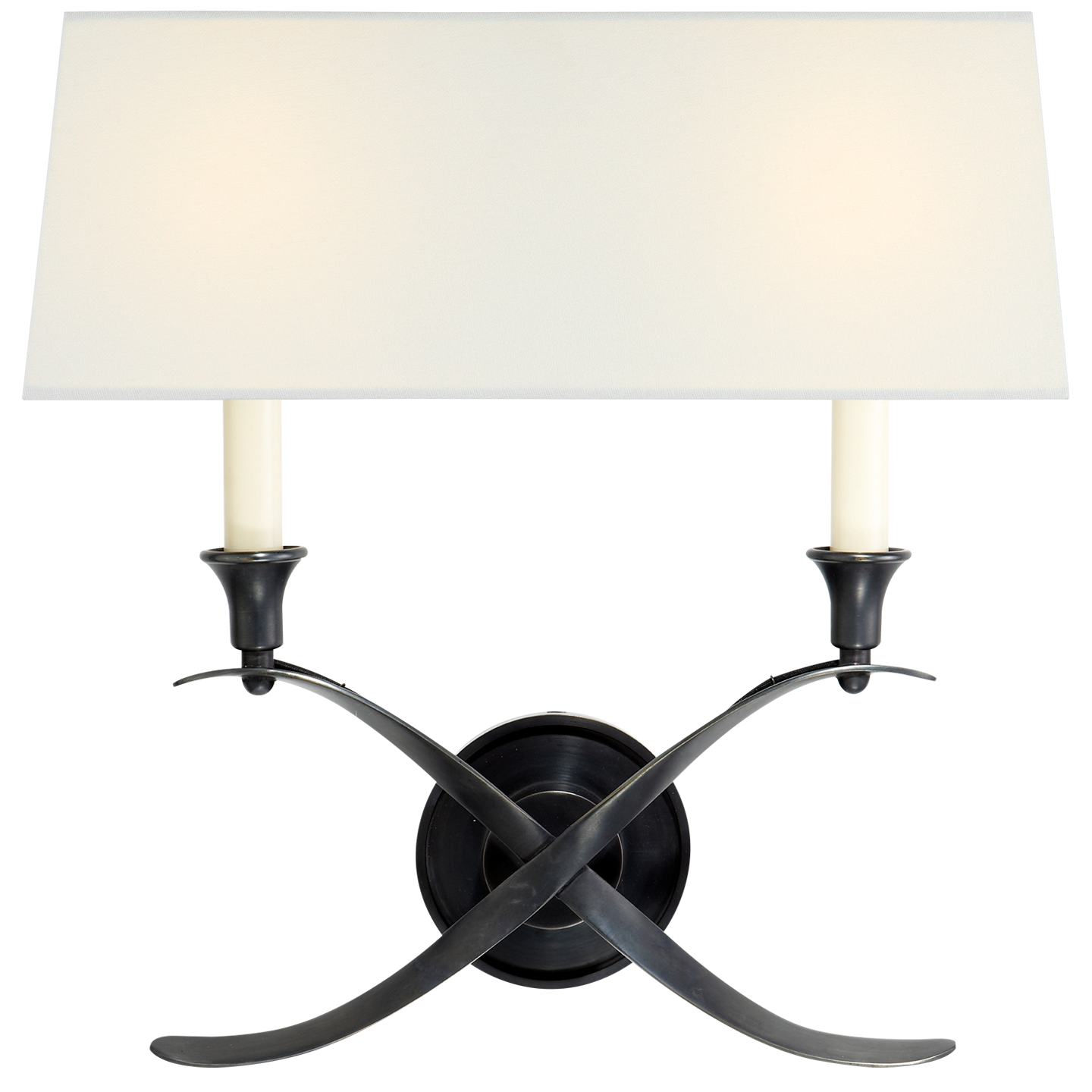 Cross Bouillotte Large Sconce in Bronze with Linen Shade