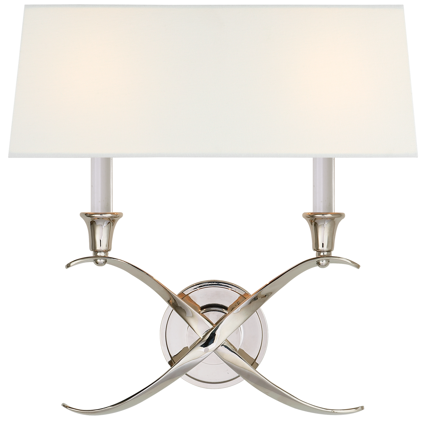 Cross Bouillotte Large Sconce in Polished Nickel with Linen Shade