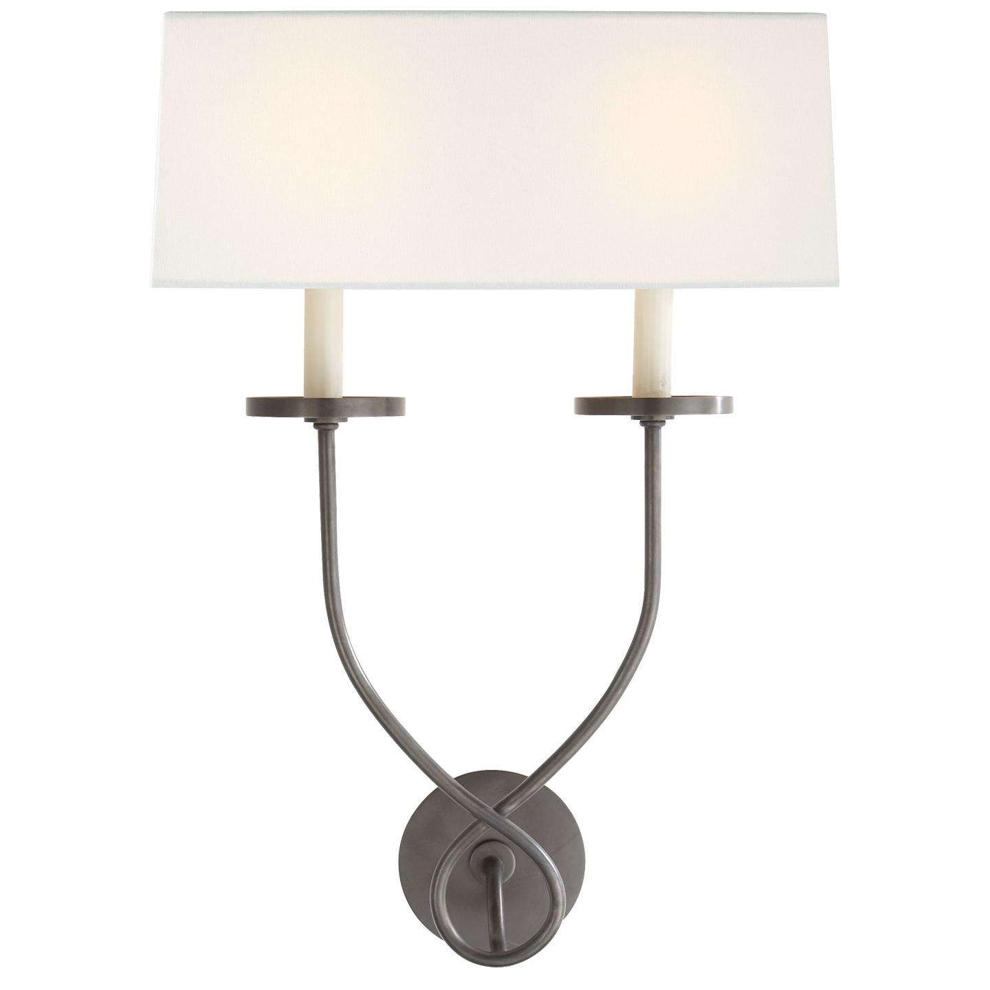 Symmetric Twist Double Sconce in Bronze with Linen Shade