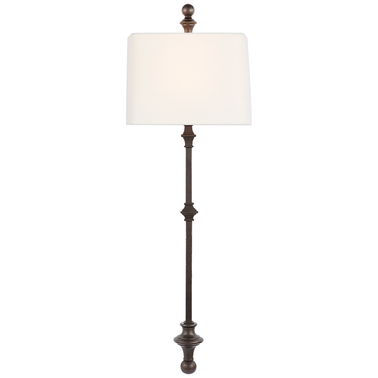 Cawdor Stanchion Wall Light in Aged Iron with Linen Shade