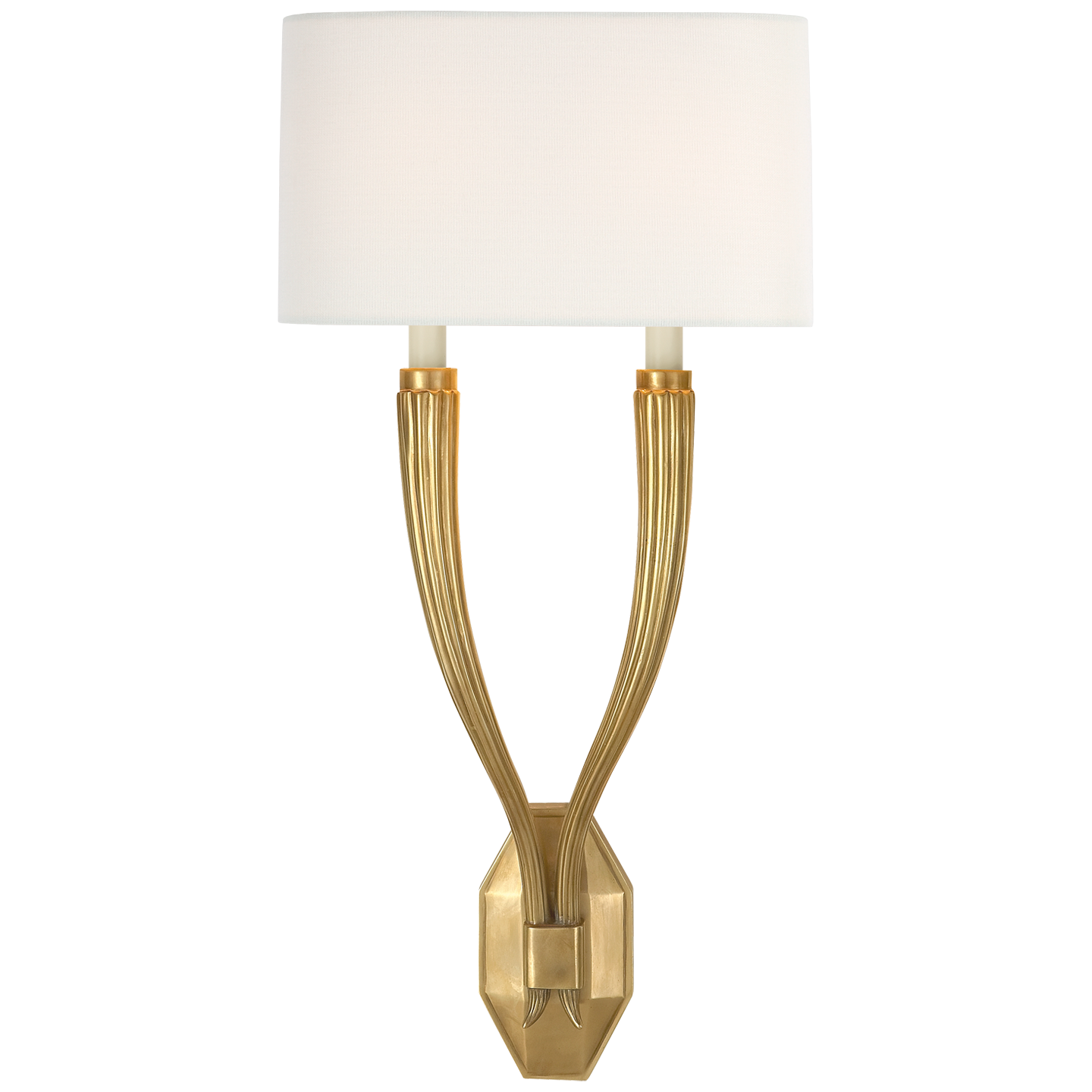 Ruhlmann Double Sconce in Antique-Burnished Brass with Linen Shade