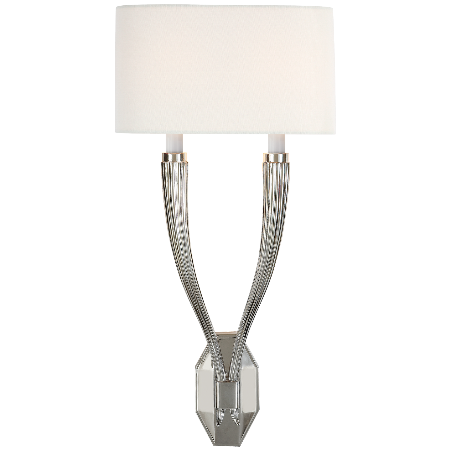 Ruhlmann Double Sconce in Polished Nickel with Linen Shade