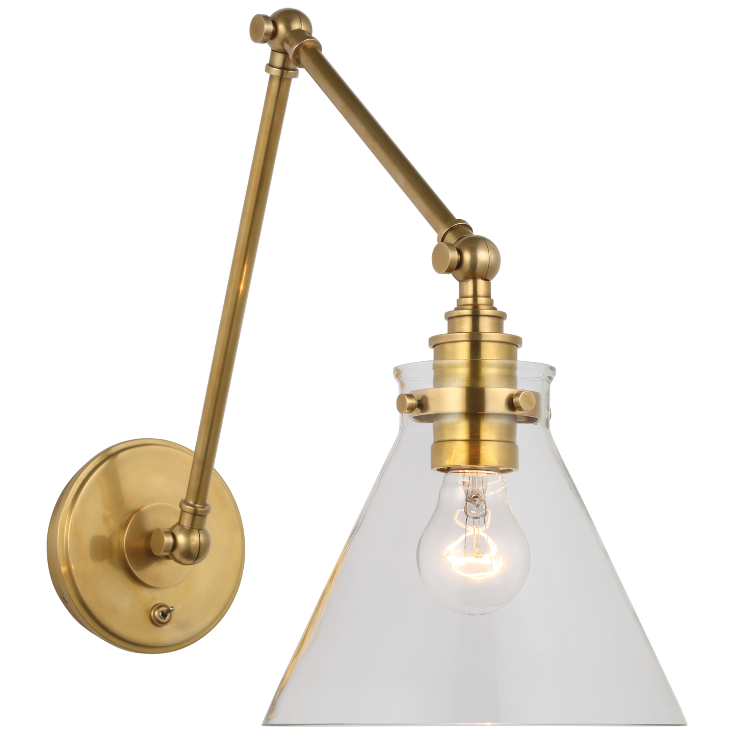 Parkington Double Library Wall Light in Antique-Burnished Brass with Clear Glass