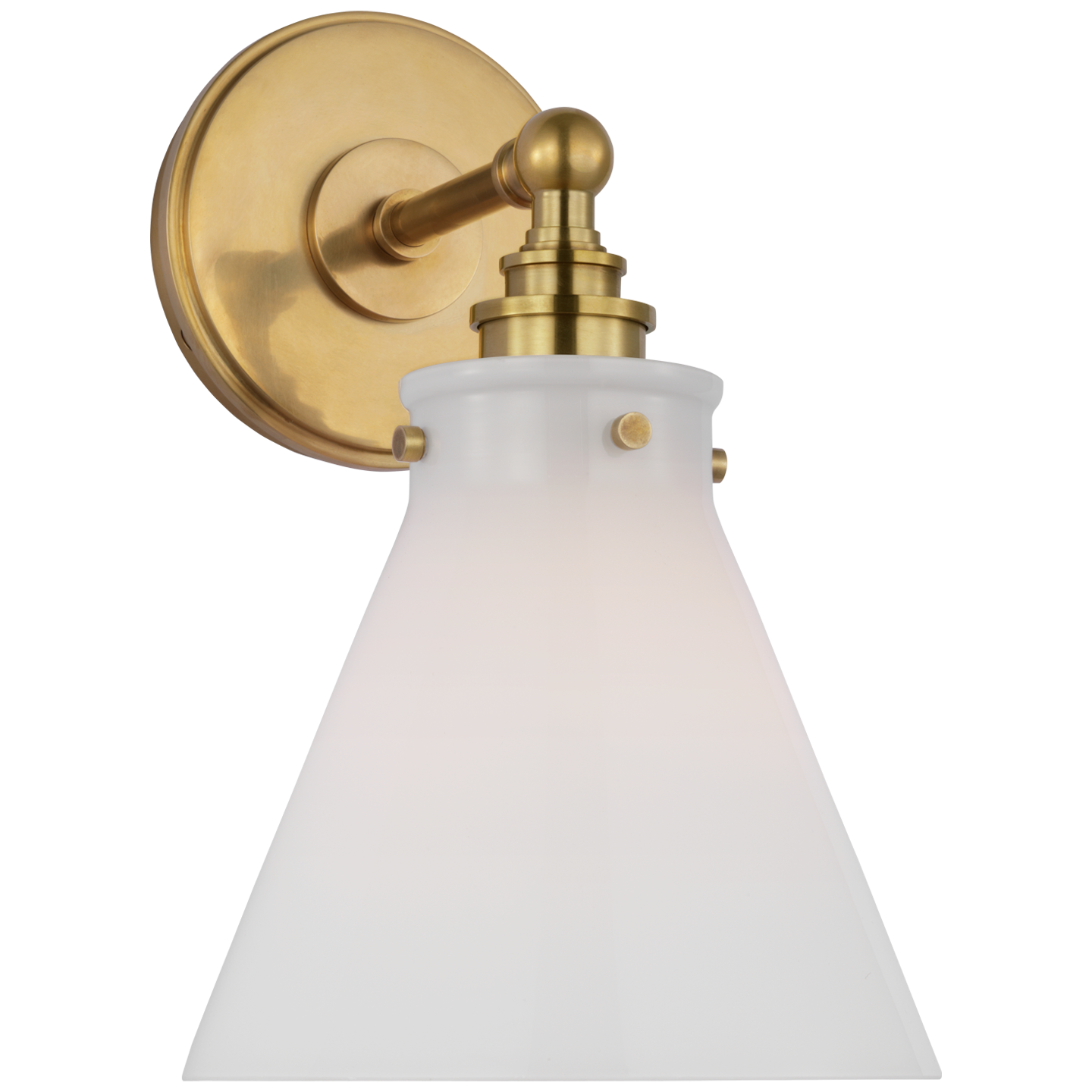 Parkington Small Single Wall Light in Antique-Burnished Brass with White Glass