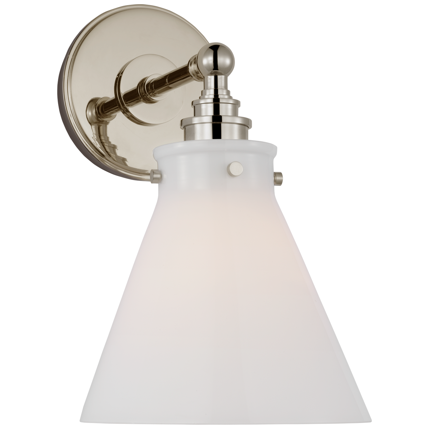 Parkington Small Single Wall Light in Polished Nickel with White Glass
