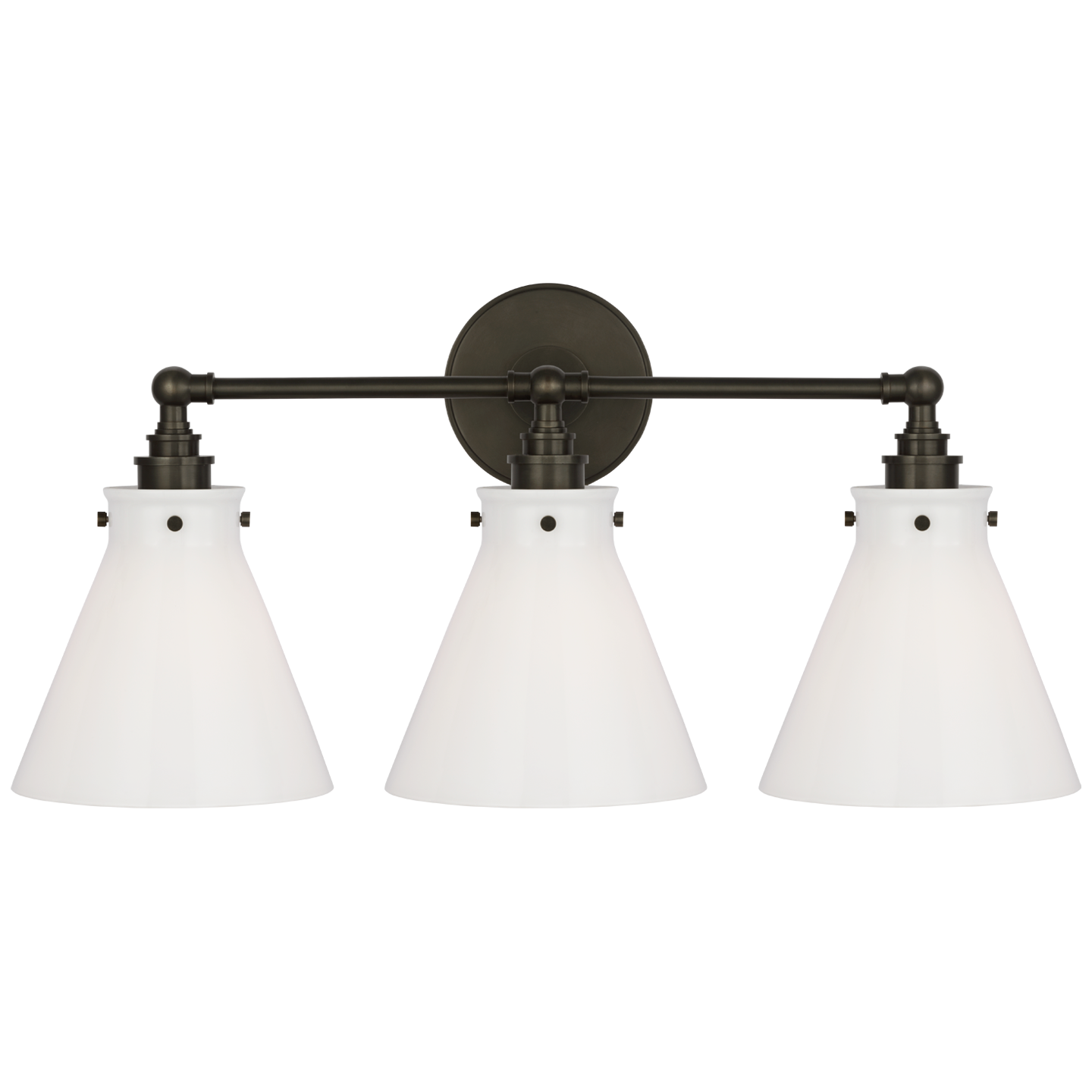 Parkington 24" Three Light Bath Bar in Bronze with White Glass