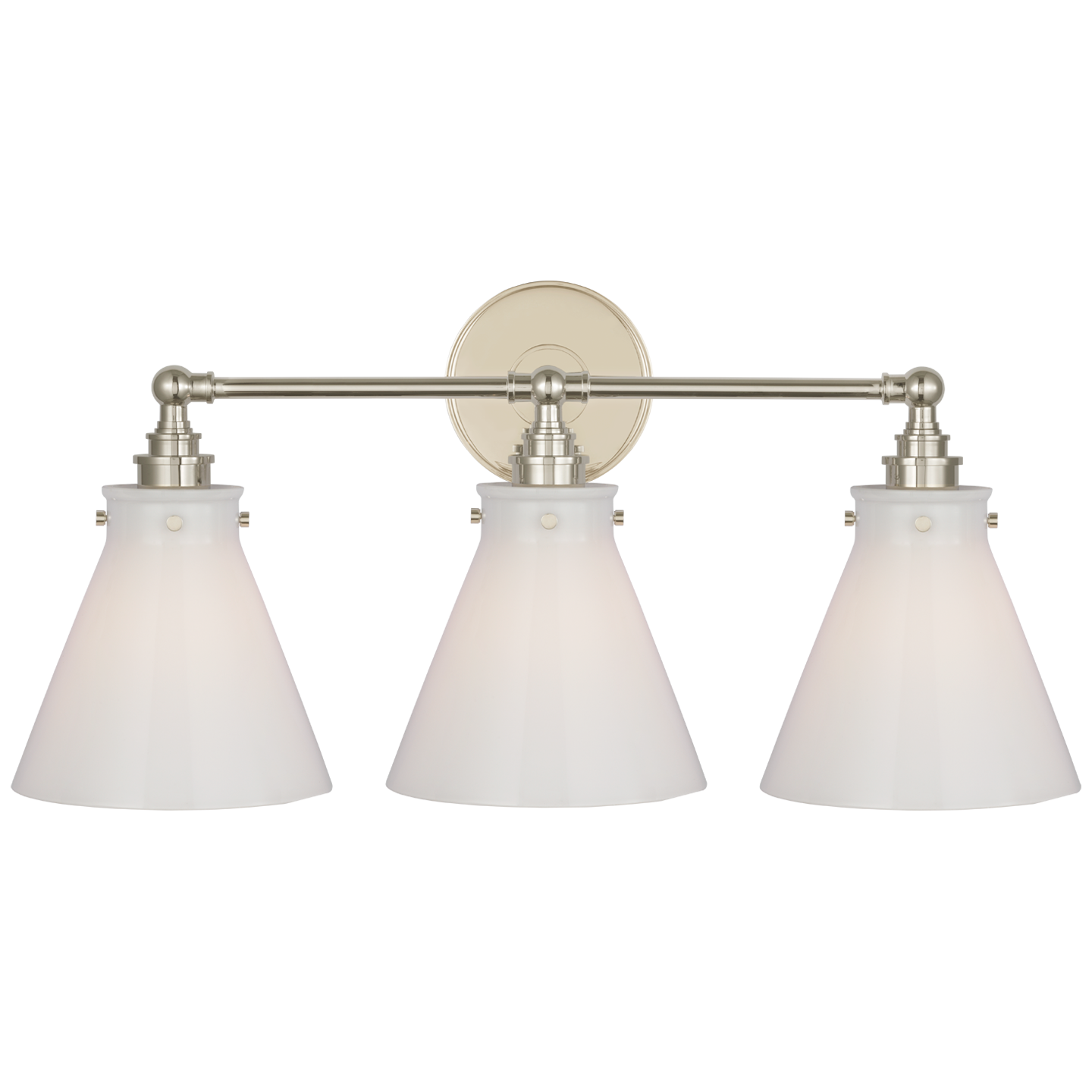 Parkington 24" Three Light Bath Bar in Polished Nickel with White Glass