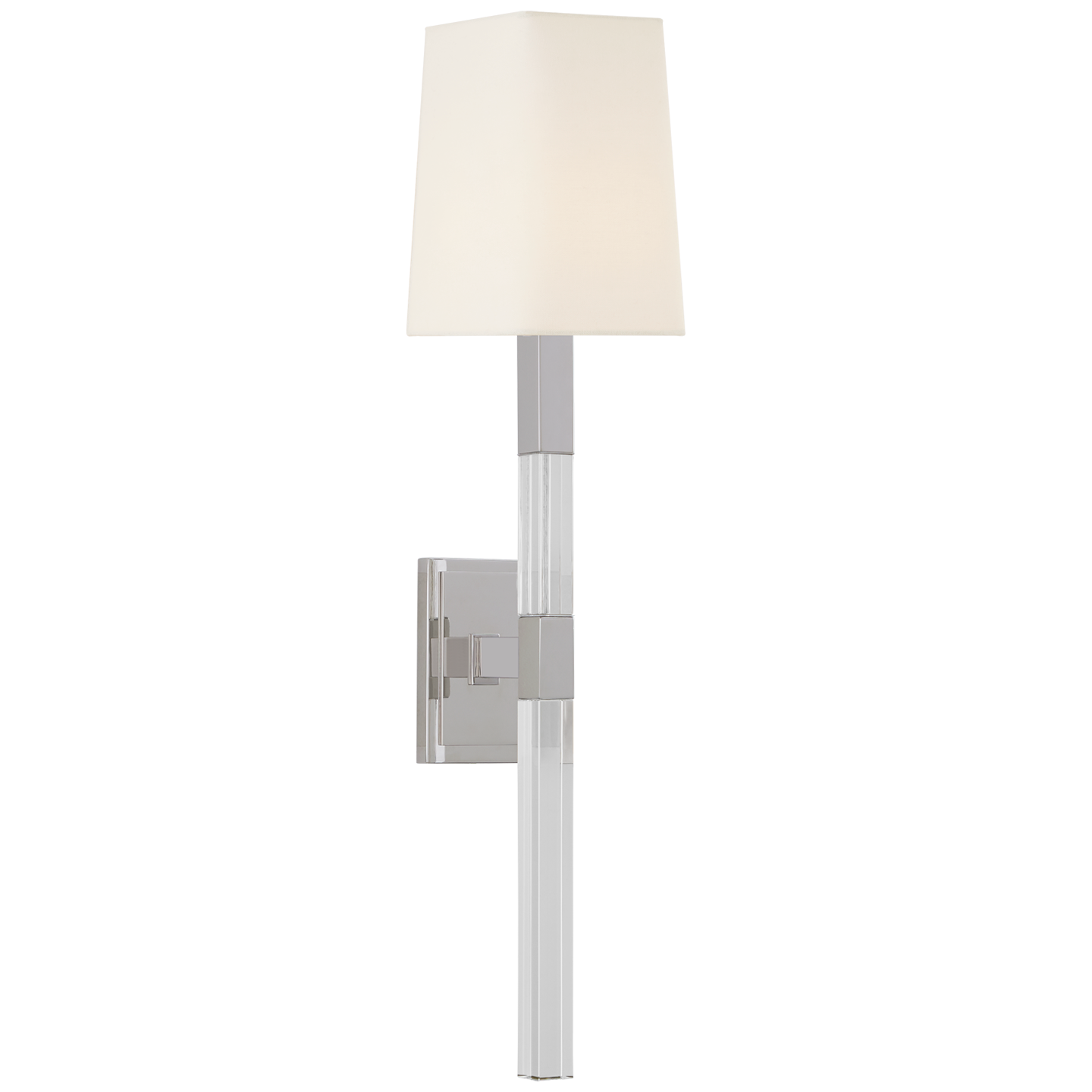 Reagan Medium Tail Sconce in Polished Nickel and Crystal with Linen Shade