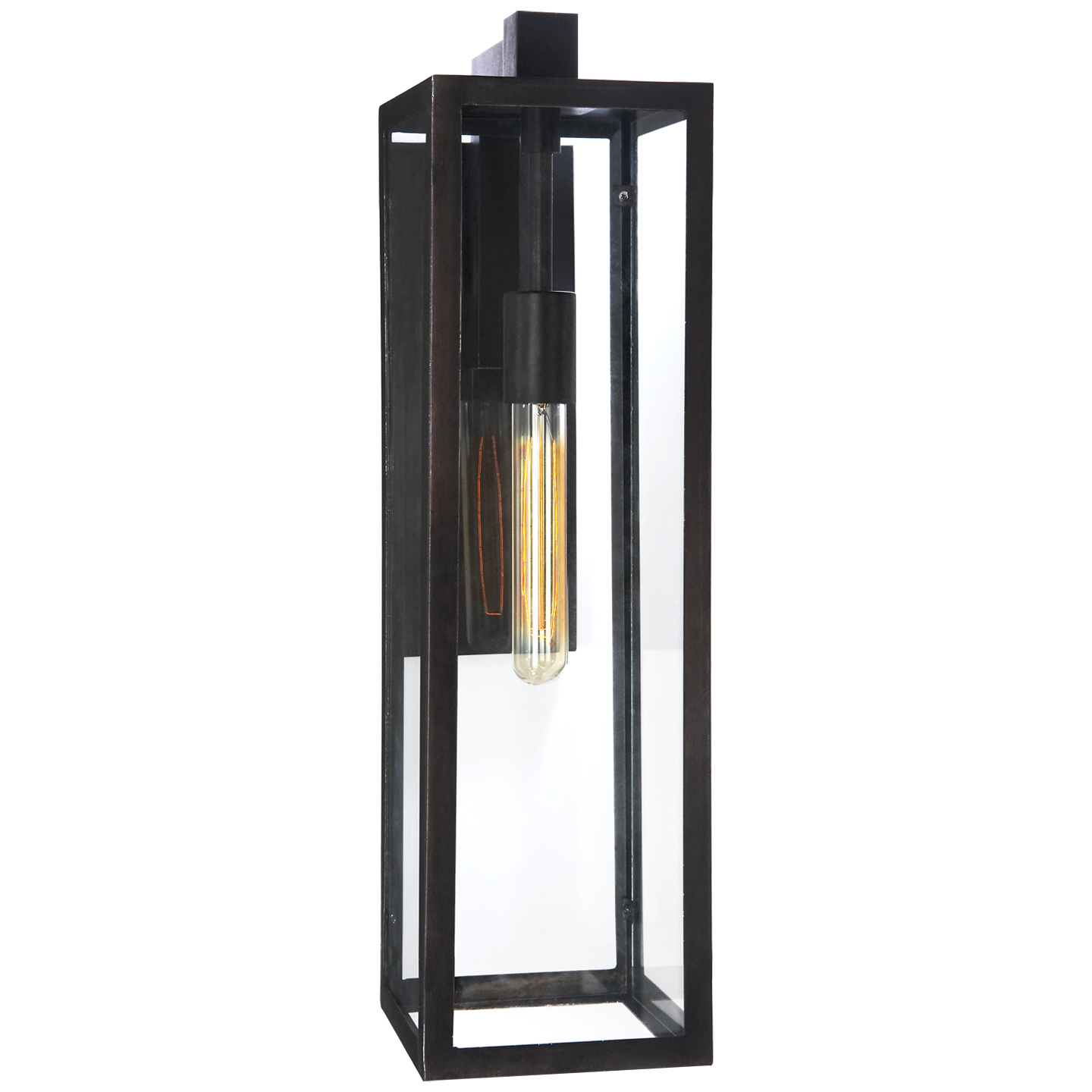 Fresno Framed Long Sconce in Aged Iron with Clear Glass