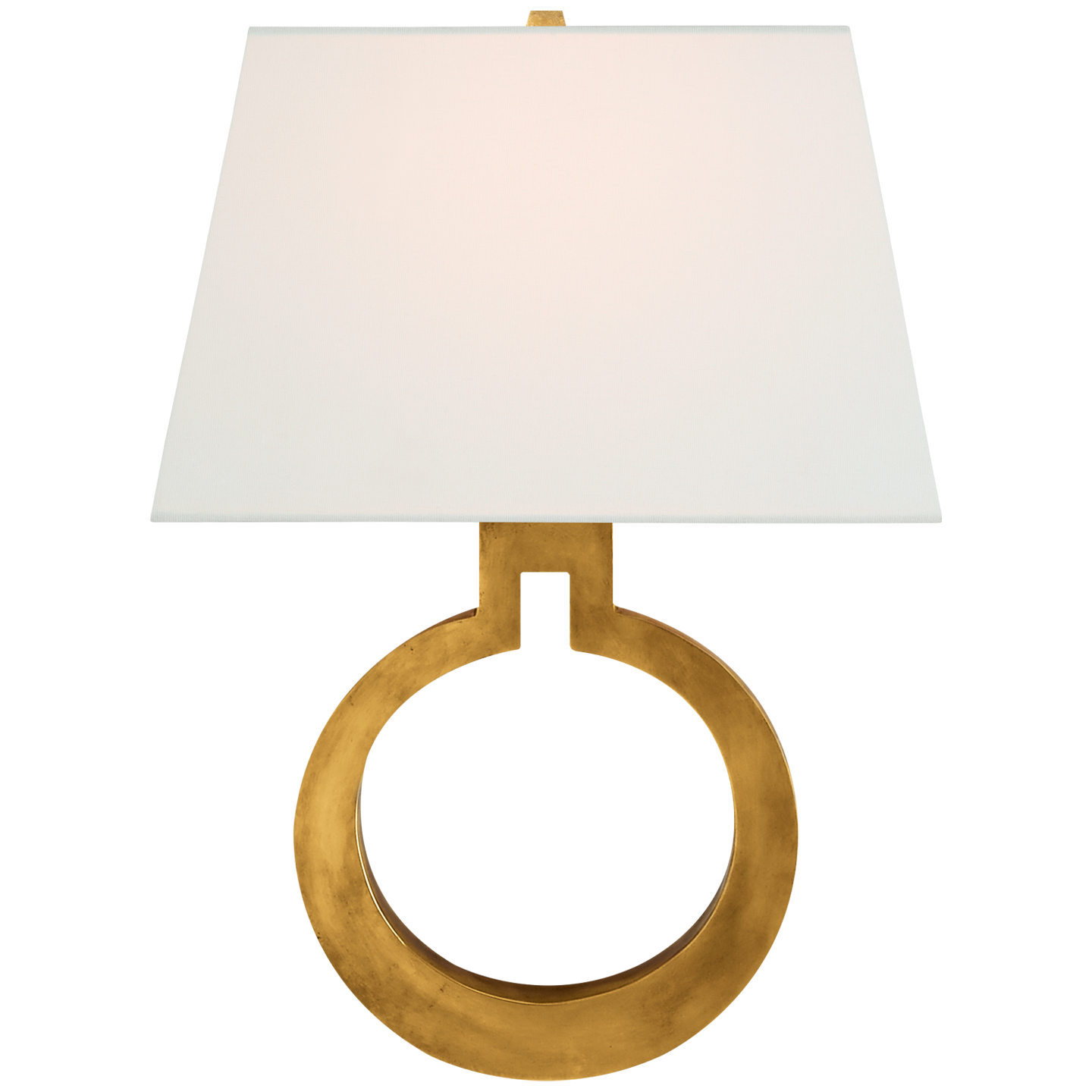 Ring Form Large Wall Sconce in Antique-Burnished Brass with Linen Shade