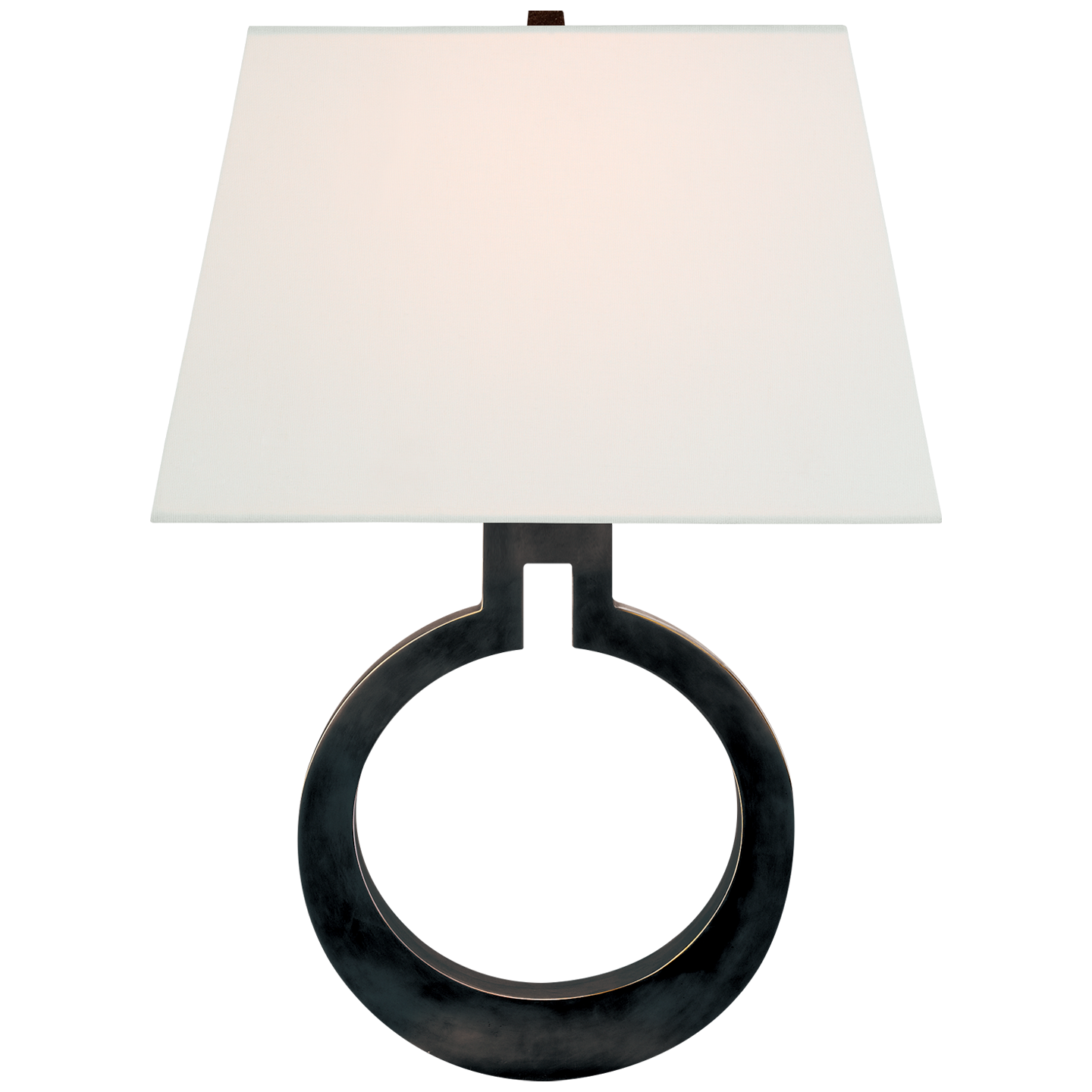 Ring Form Large Wall Sconce in Bronze with Linen Shade