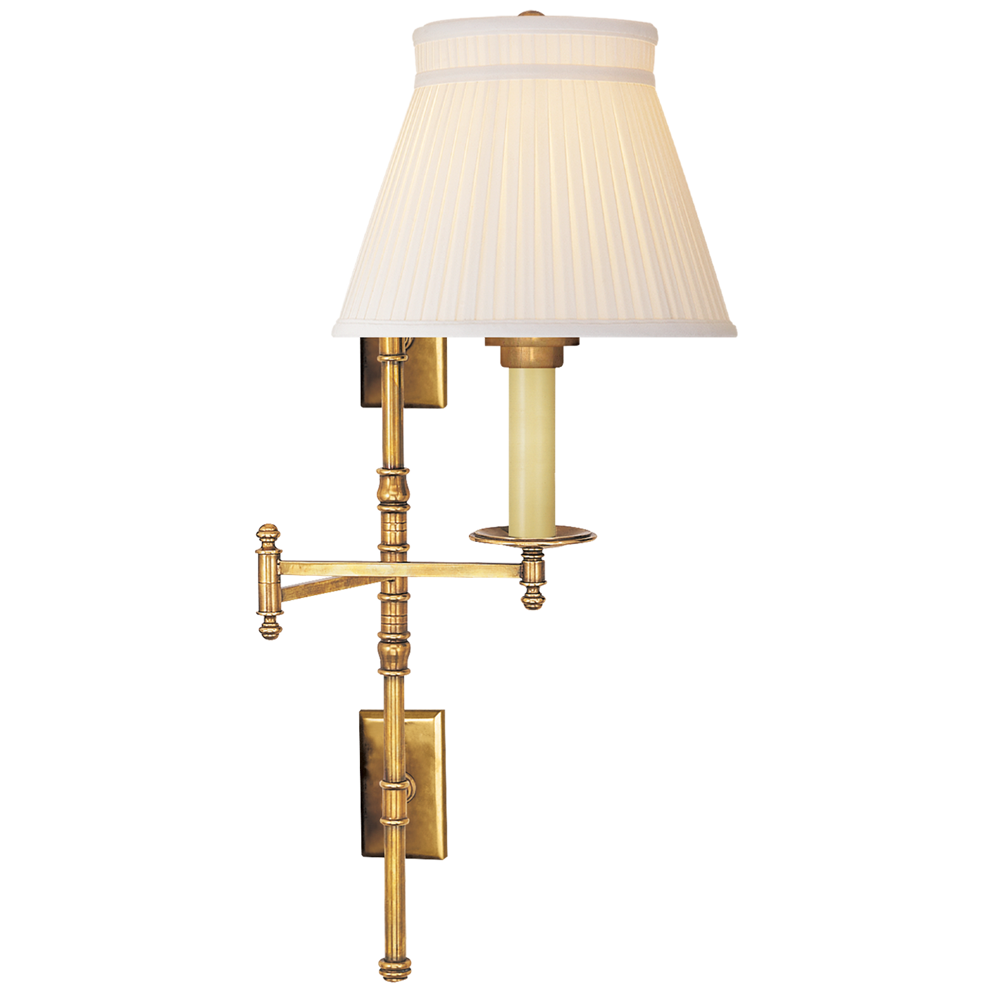 Dorchester Double Backplate Swing Arm in Antique-Burnished Brass with Silk Crown Shade