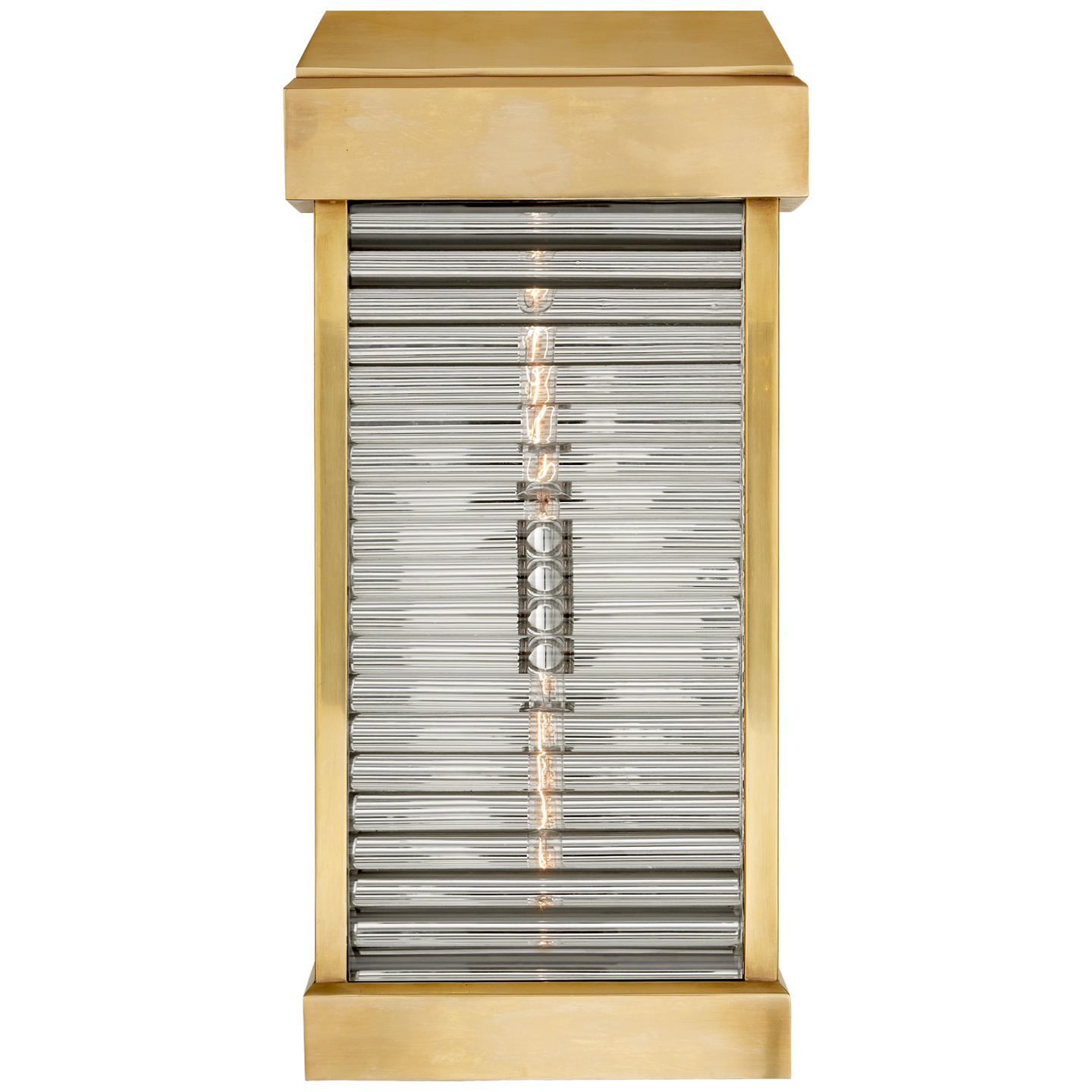 Dunmore Large Curved Glass Louver Sconce in Antique-Burnished Brass with Clear Glass