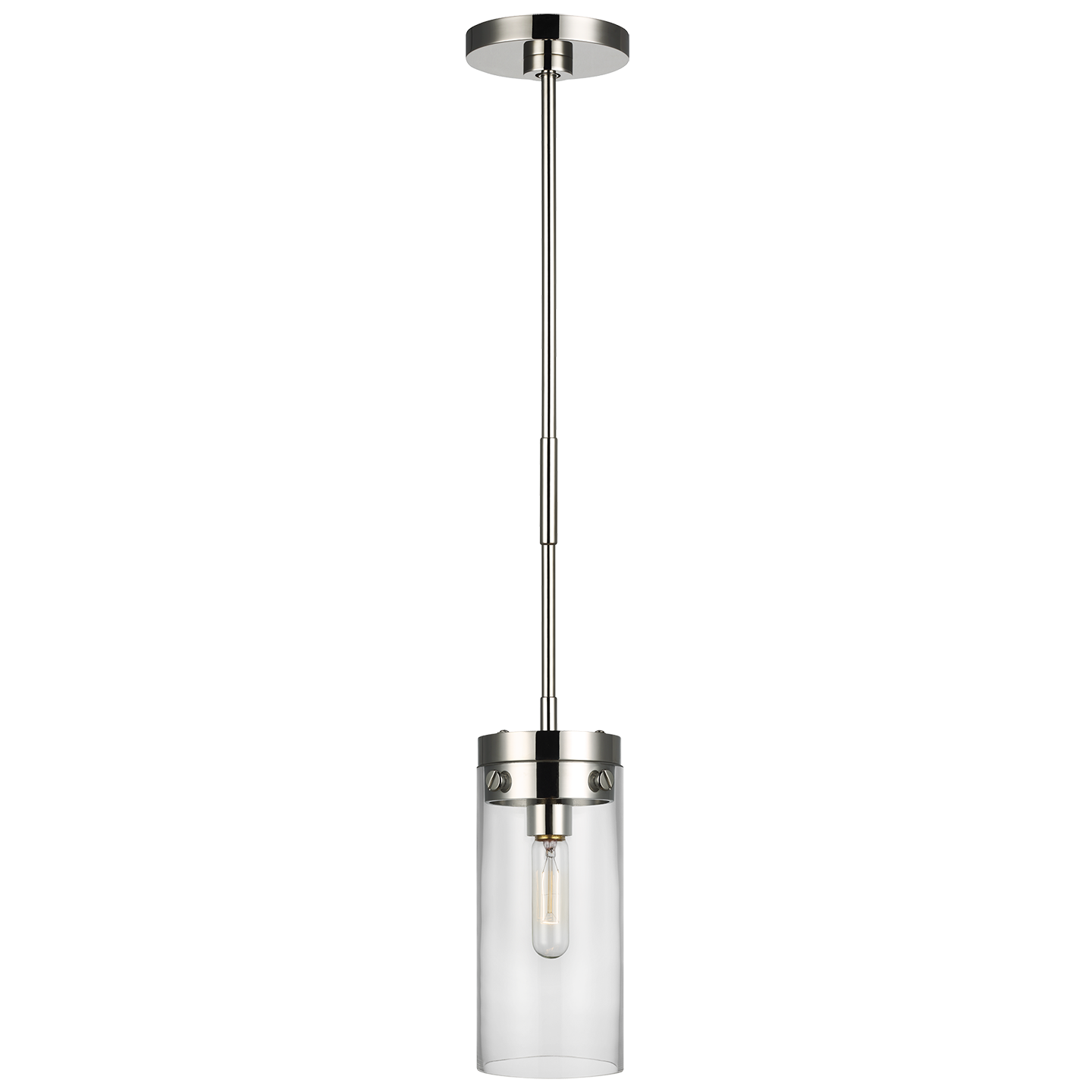 Garrett Medium Cylinder Pendant in Polished Nickel with Clear Glass