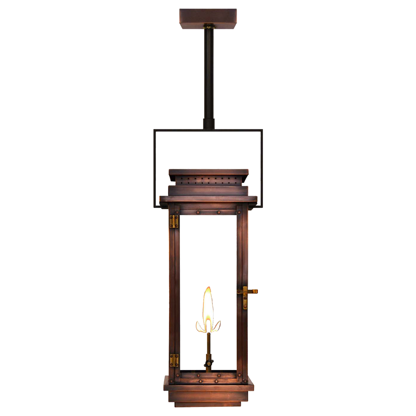 Contempo 24" Contemporary Yoke Ceiling Lantern in Antique Copper, Gas, Propane Tip