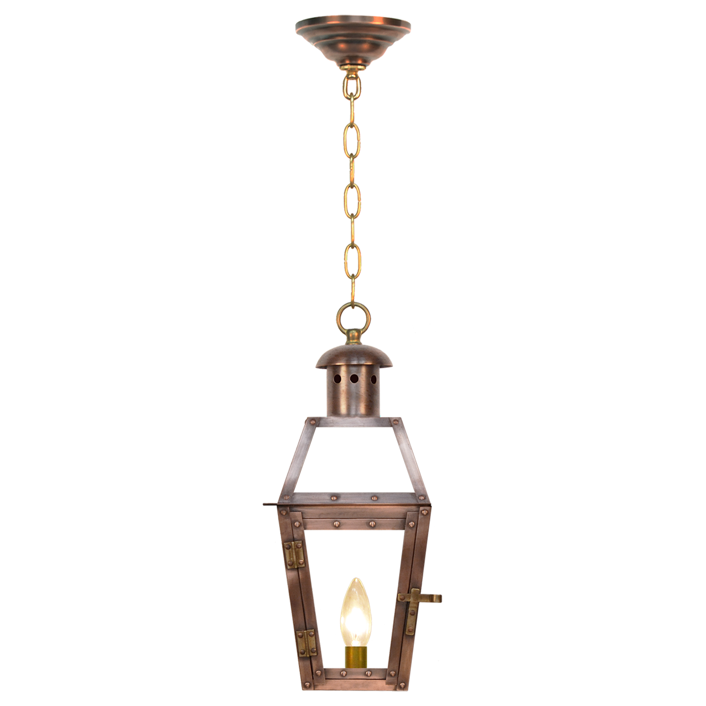 Georgetown 15" Chain Mount Ceiling Lantern in Antique Copper, Electric
