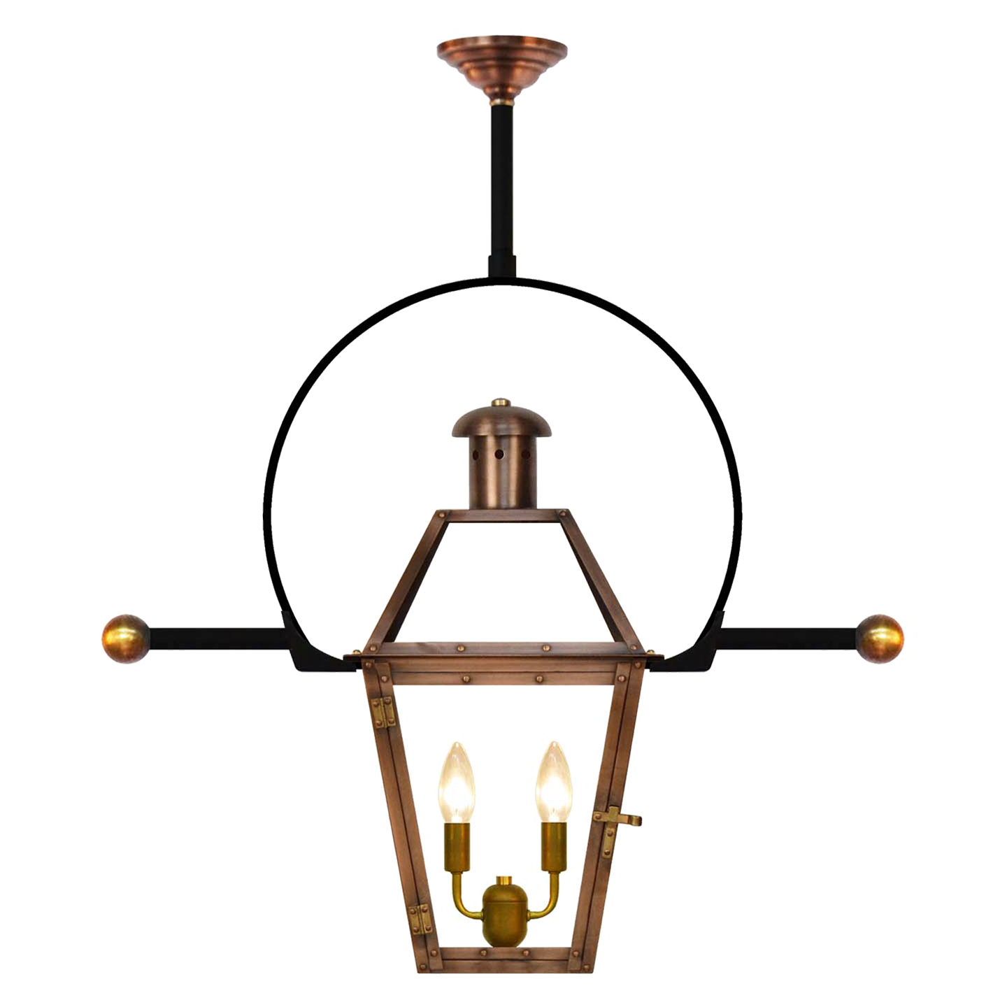 Georgetown 15" Classic Yoke Ladder Rest Ceiling Lantern in Antique Copper, Electric