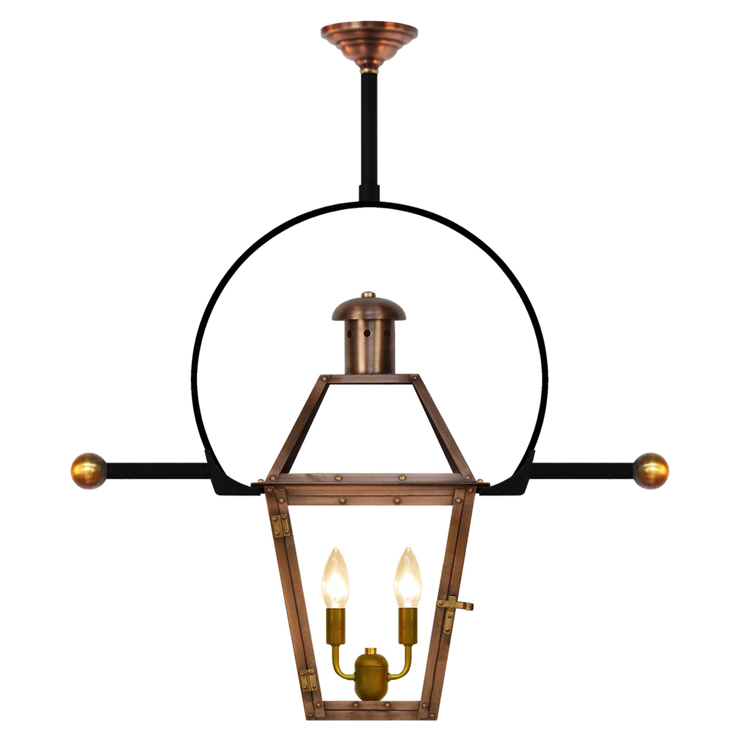 Georgetown 18" Classic Yoke Ladder Rest Ceiling Lantern in Antique Copper, Electric