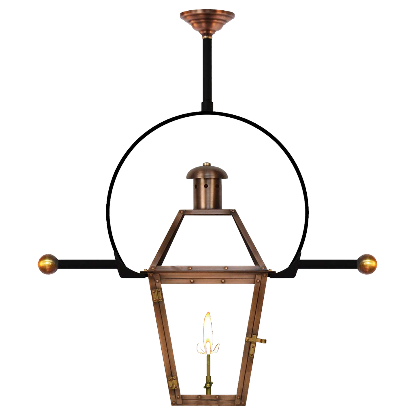 Georgetown 18" Classic Yoke Ladder Rest Ceiling Lantern in Antique Copper, Gas, Propane Tip