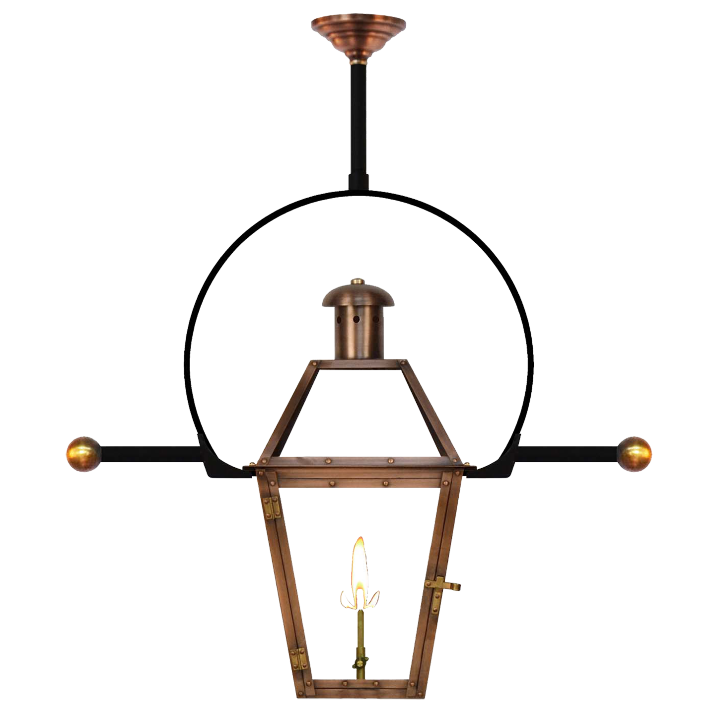Georgetown 20" Classic Yoke Ladder Rest Ceiling Lantern in Antique Copper, Gas