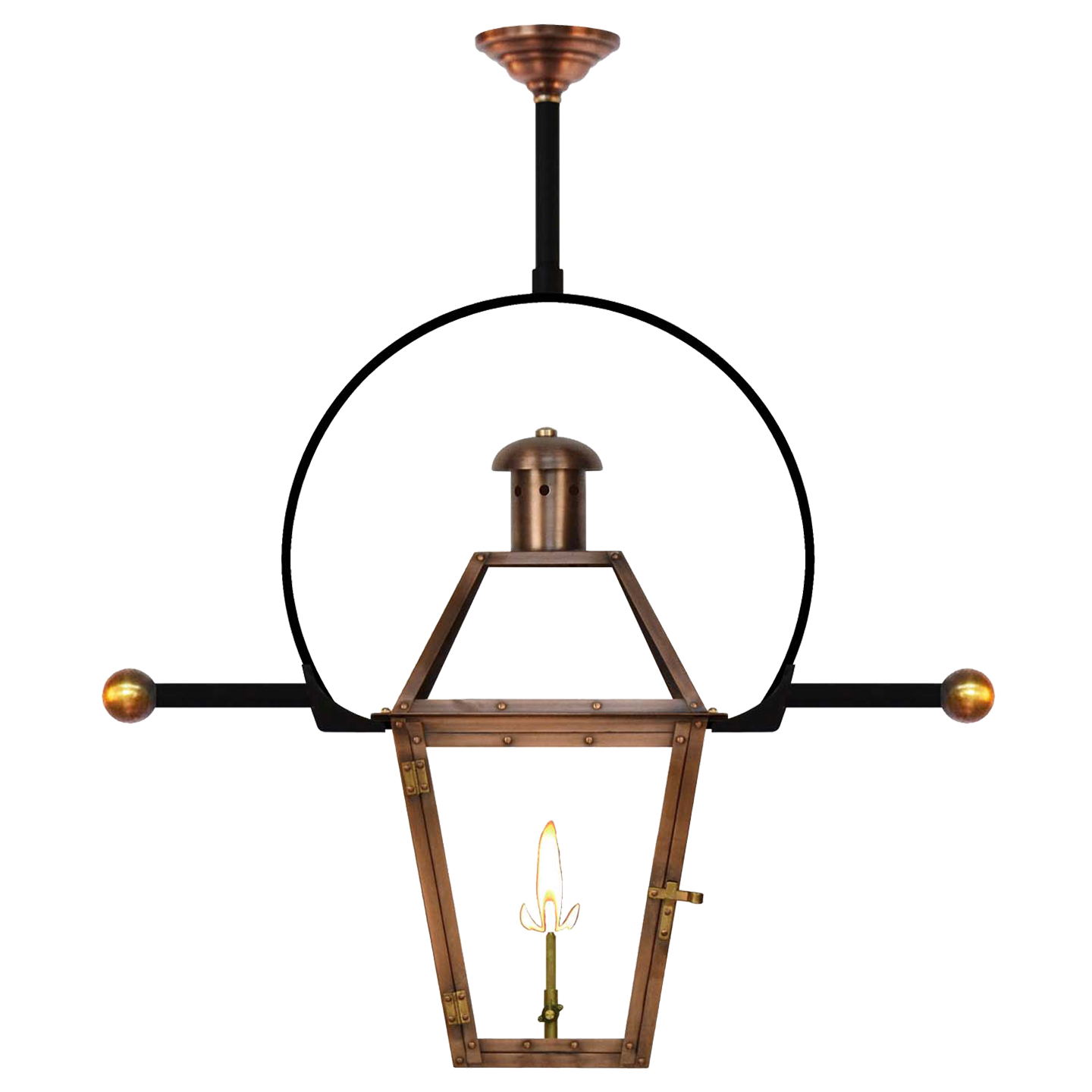 Georgetown 22" Classic Yoke Ladder Rest Ceiling Lantern in Antique Copper, Gas, Propane Tip