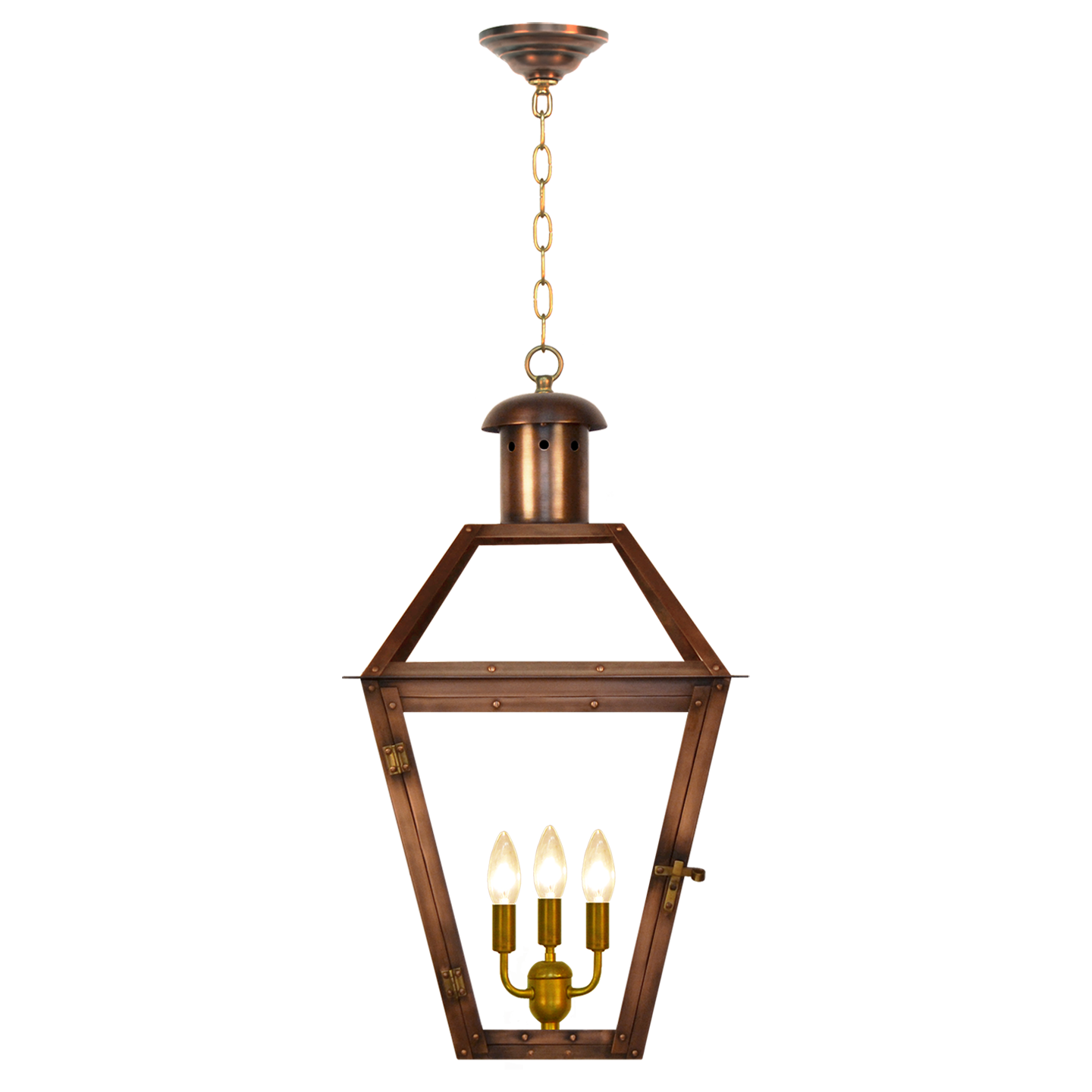 Georgetown 27" Chain Mount Ceiling Lantern in Antique Copper, Electric