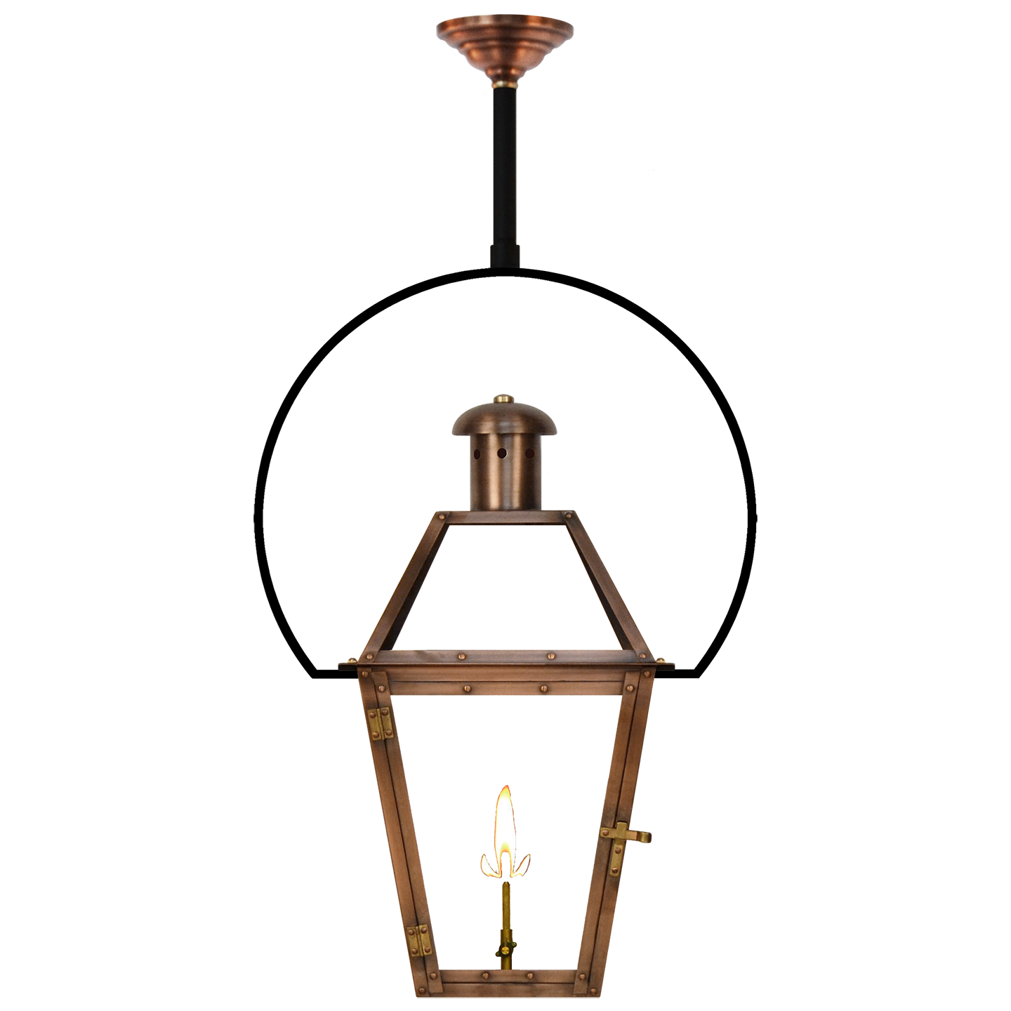 Georgetown 27" Yoke Ceiling Lantern in Antique Copper, Gas