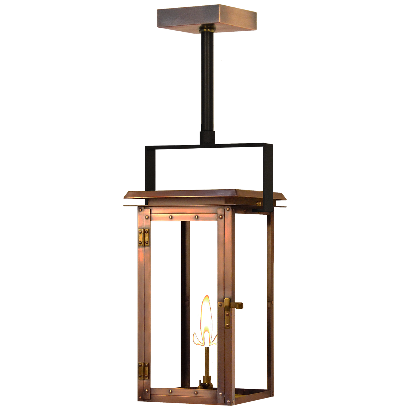 Hyland 14.5" Contemporary Yoke Lantern in Antique Copper, Gas Propane Tip