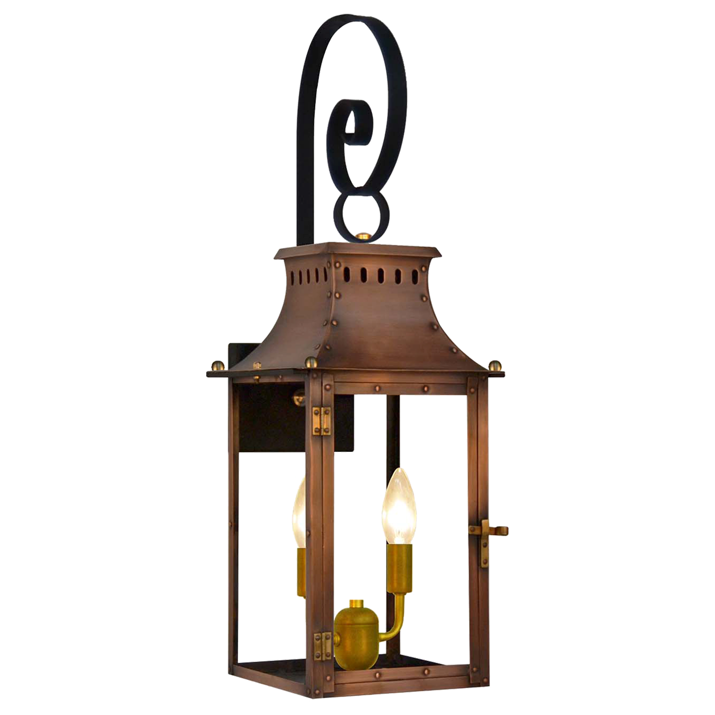 Market Street 19" Top Scroll Wall Lantern in Antique Copper, Electric