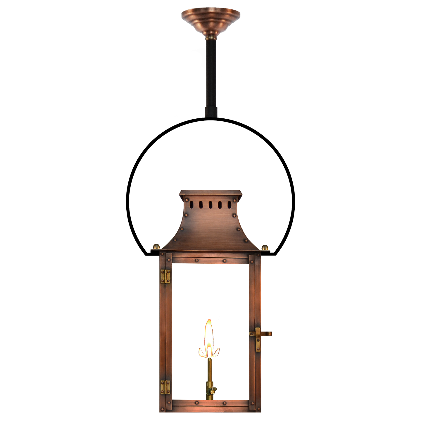 Market Street 19" Yoke Ceiling Lantern in Antique Copper, Gas