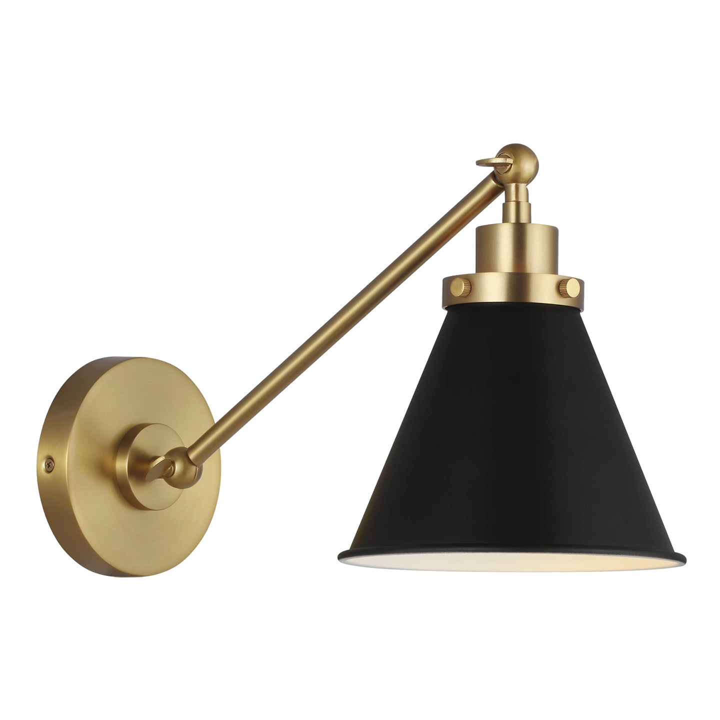 Wellfleet Single Arm Cone Task Sconce in Midnight Black and Burnished Brass with Matte Black