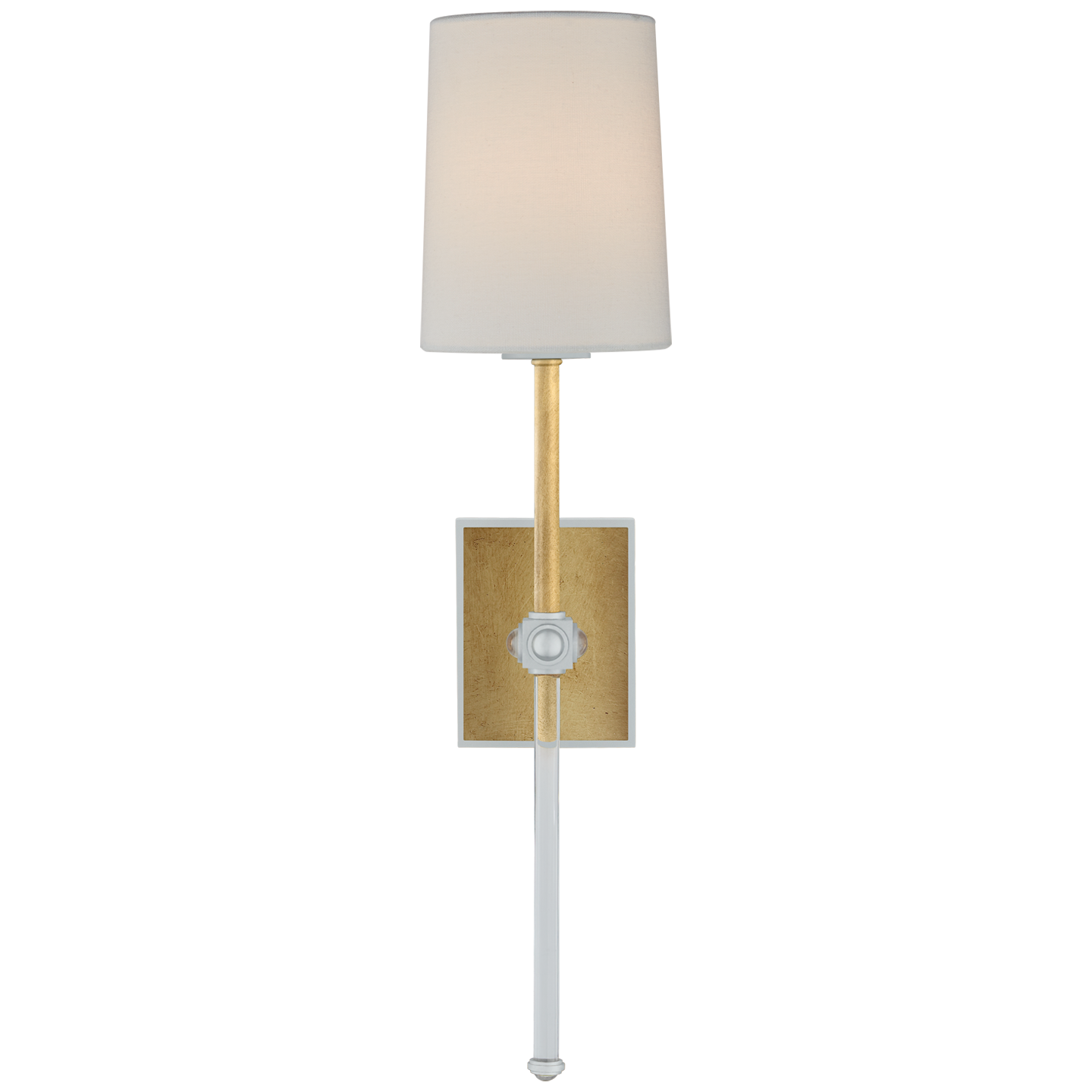 Lucia Medium Tail Sconce in Gild and Crystal with Linen Shade