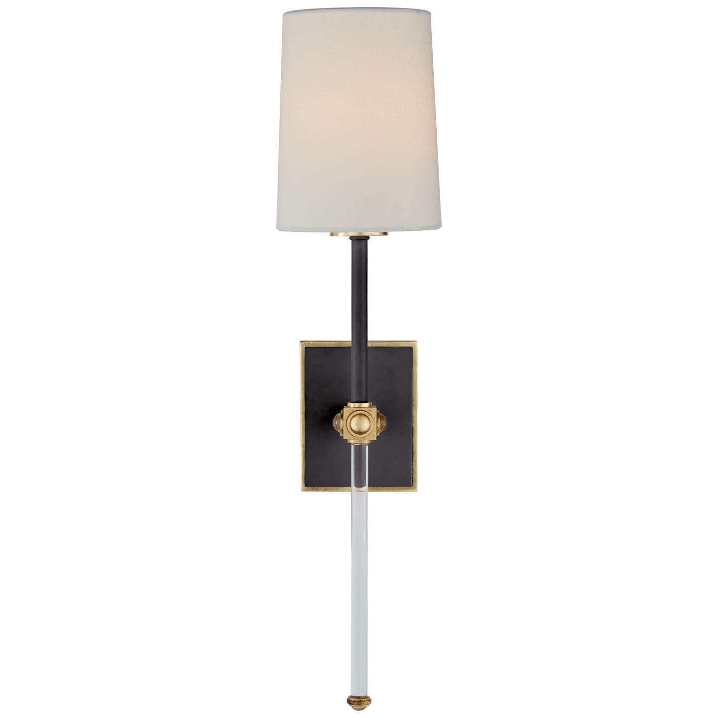 Lucia Medium Tail Sconce in Matte Black and Crystal with Linen Shade