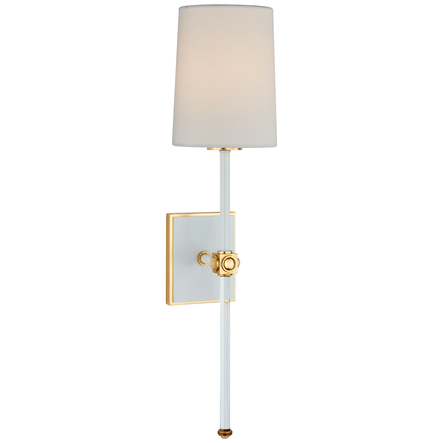 Lucia Medium Tail Sconce in Matte White and Crystal with Linen Shade