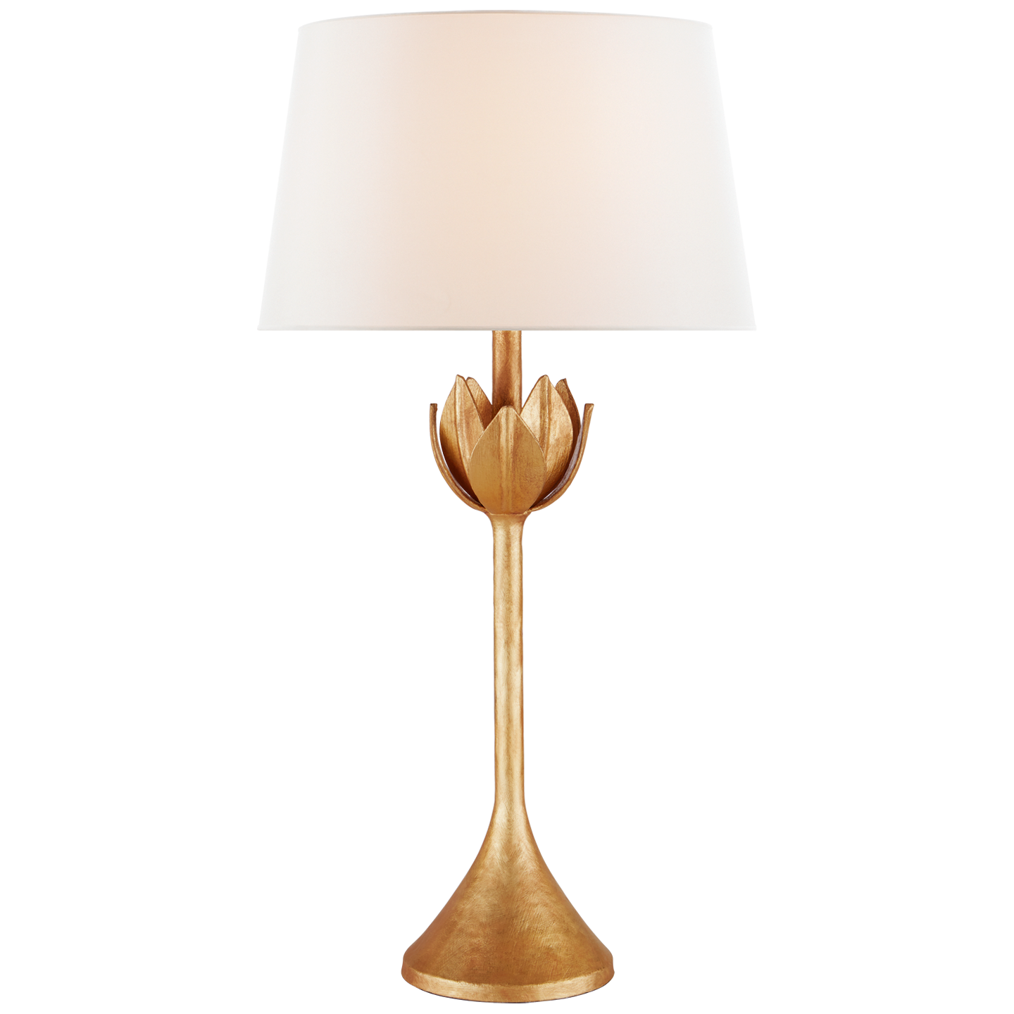 Alberto Large Table Lamp in Antique Gold Leaf with Linen Shade