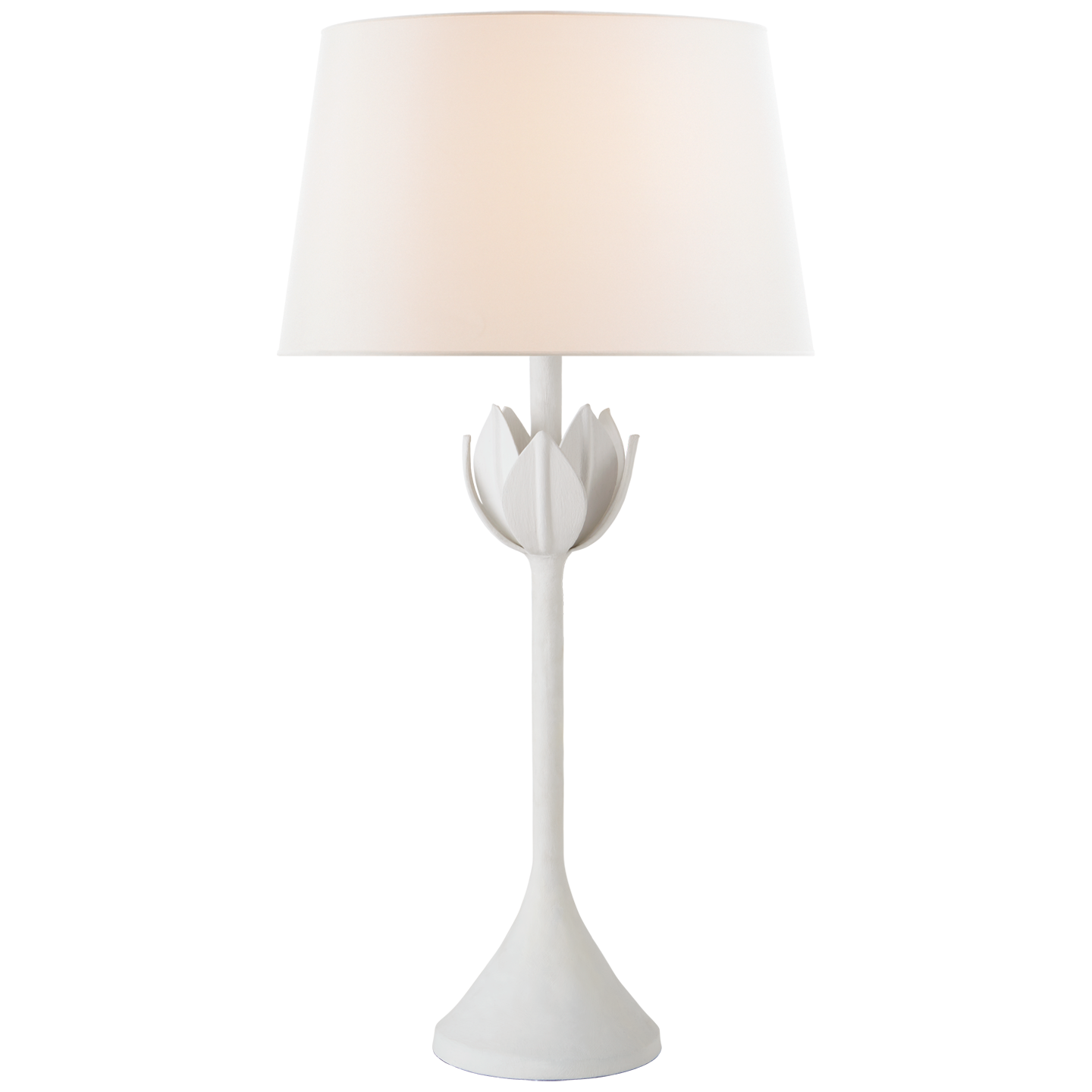Alberto Large Table Lamp in Plaster White with Linen Shade