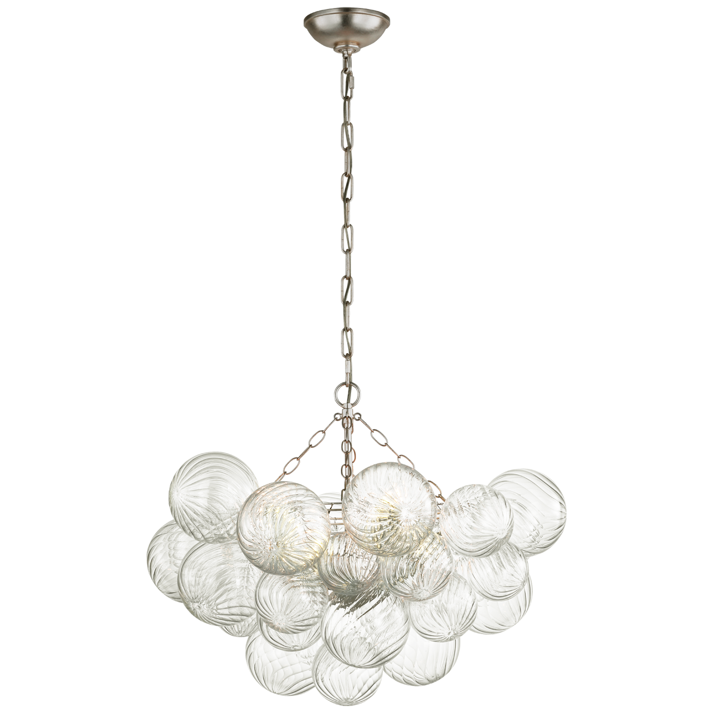 Talia Medium Chandelier in Burnished Silver Leaf and Clear Swirled Glass