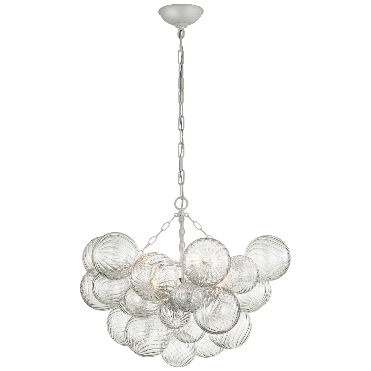 Talia Medium Chandelier in Plaster White and Clear Swirled Glass