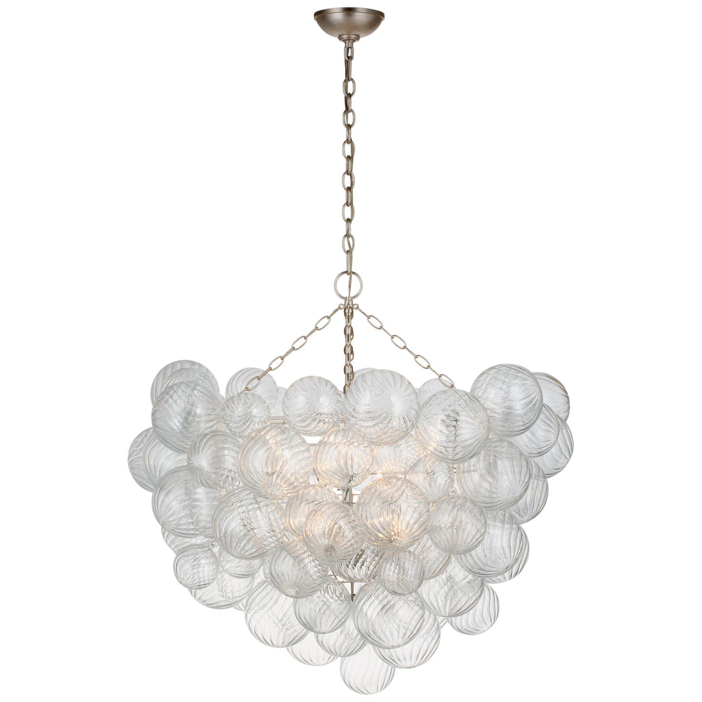 Talia Grande Chandelier in Burnished Silver Leaf with Clear Swirled Glass